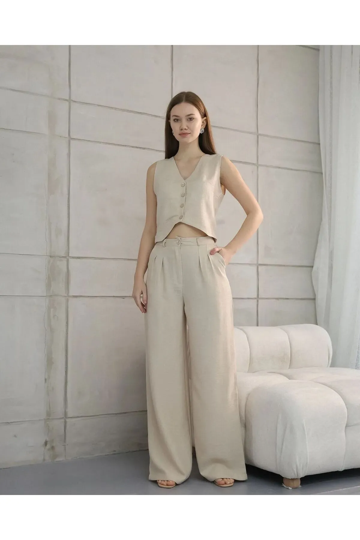 ZF BUTİK  Sofia Leinen - Set aus Weste und Hose mit Taschen