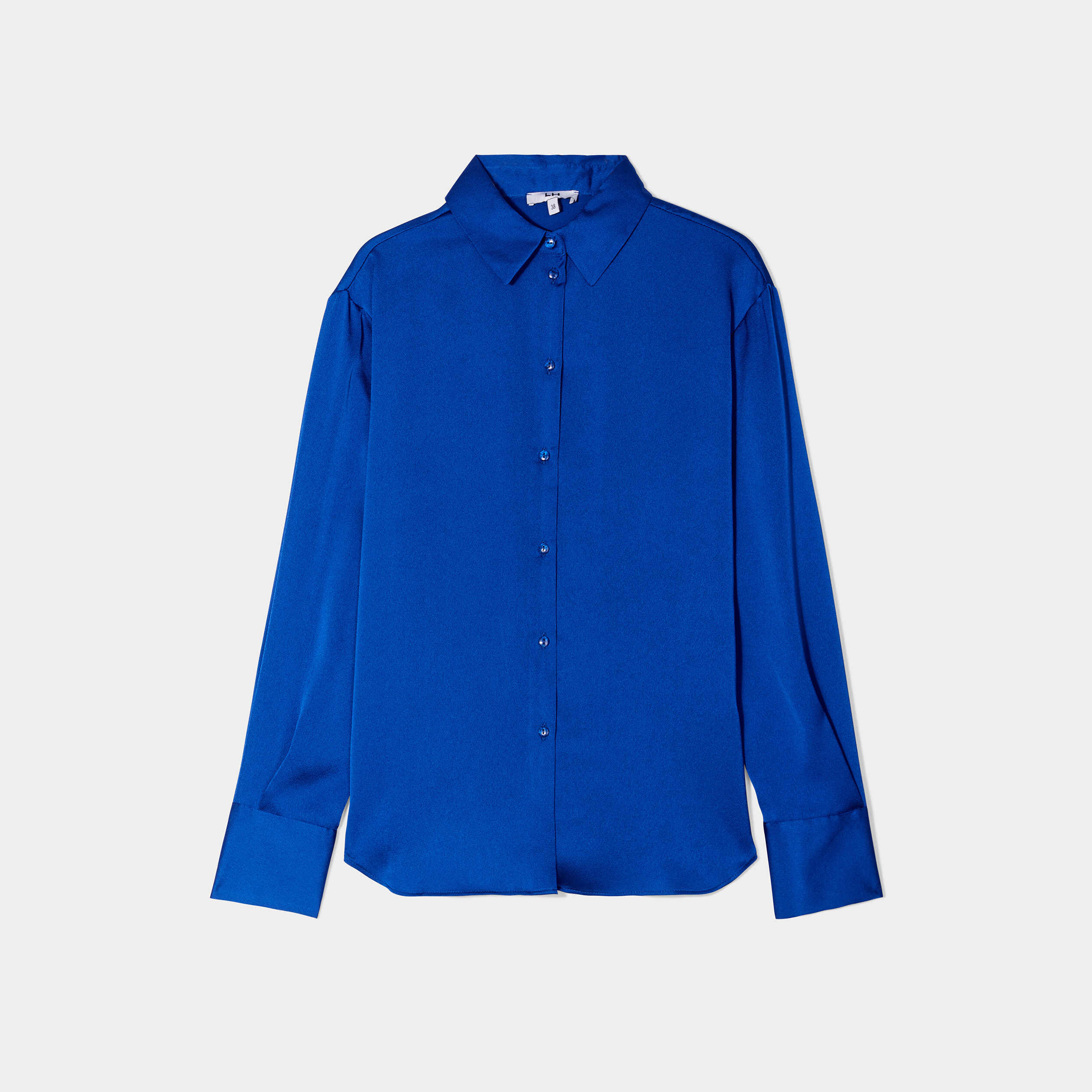 Chemise satin manches longues bleu electrique femme | La Halle