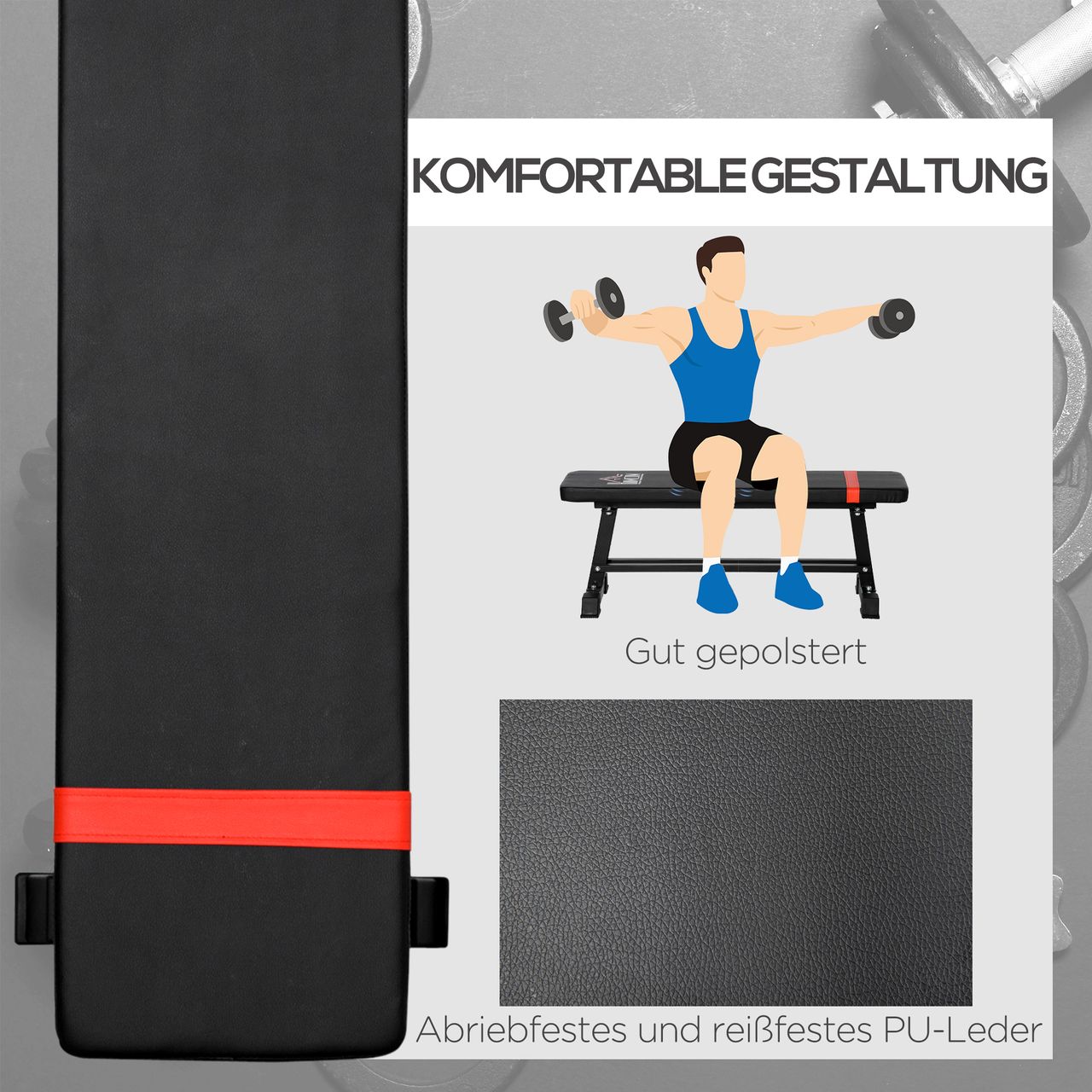 HOMCOM Multifunktion Hantelbank Kraftstation Gewicht bis 150 kg Trainingsbank Metall Kunstleder Schwarz 118 x 36 x 44 cm