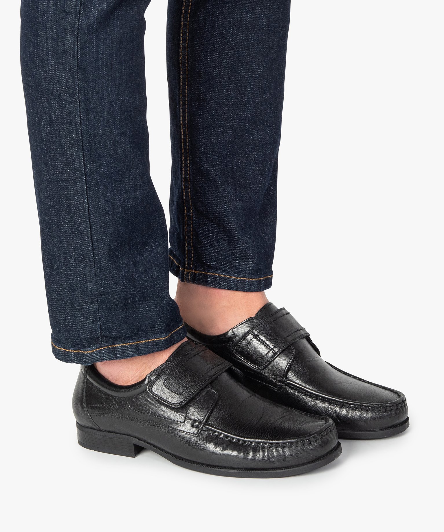 Mocassins homme dessus cuir fermeture à scratch noir | GEMO