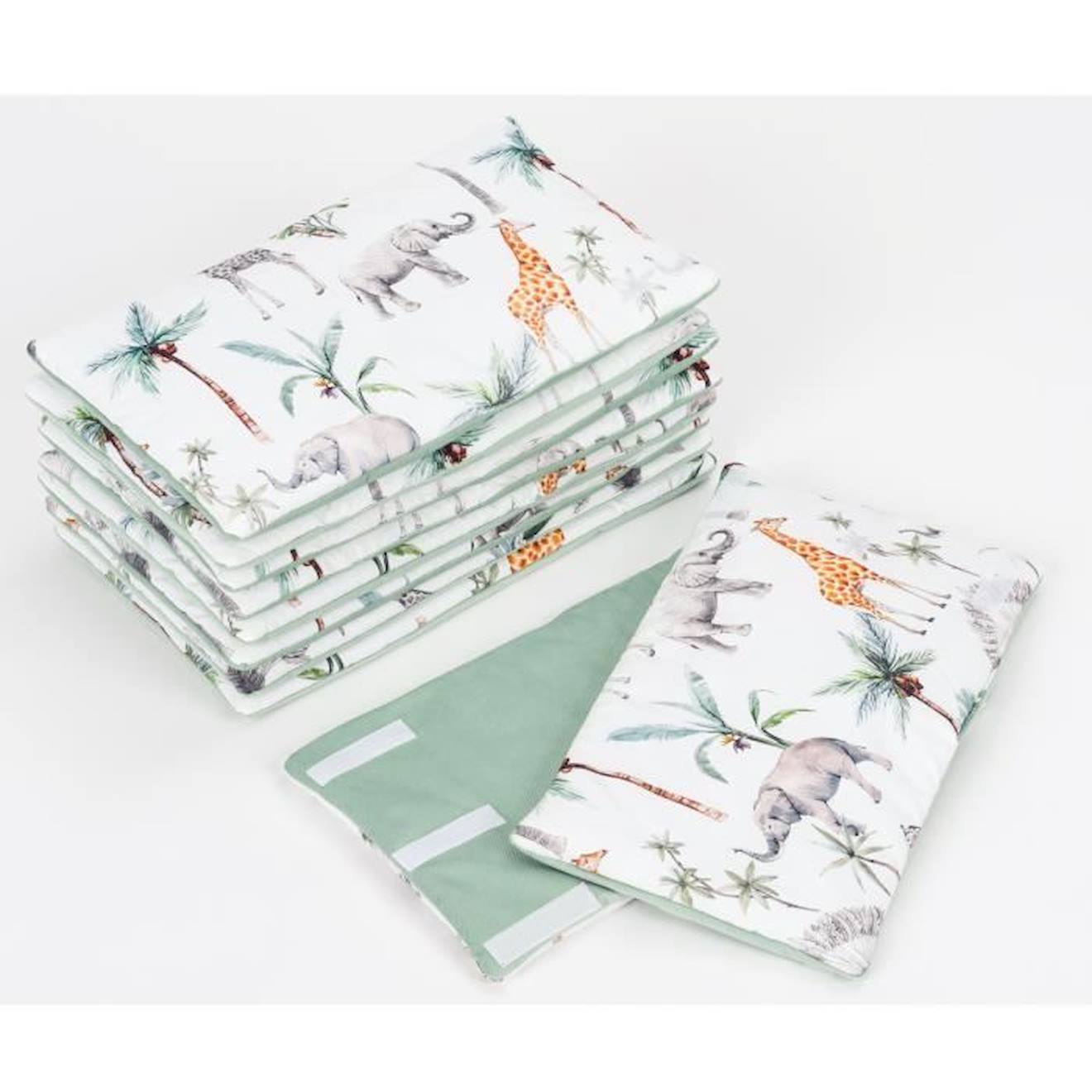 Tour de lit modulable et réversible, SAFARI Multicolore Pour lit bébé de 60x120 ou 70x140 cm vert