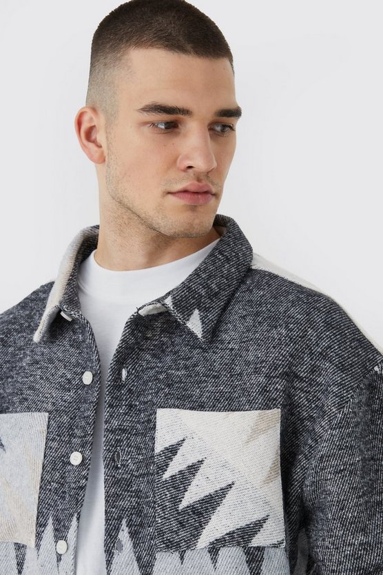 Tall kastiges gestreiftes Overshirt mit Knopfleiste