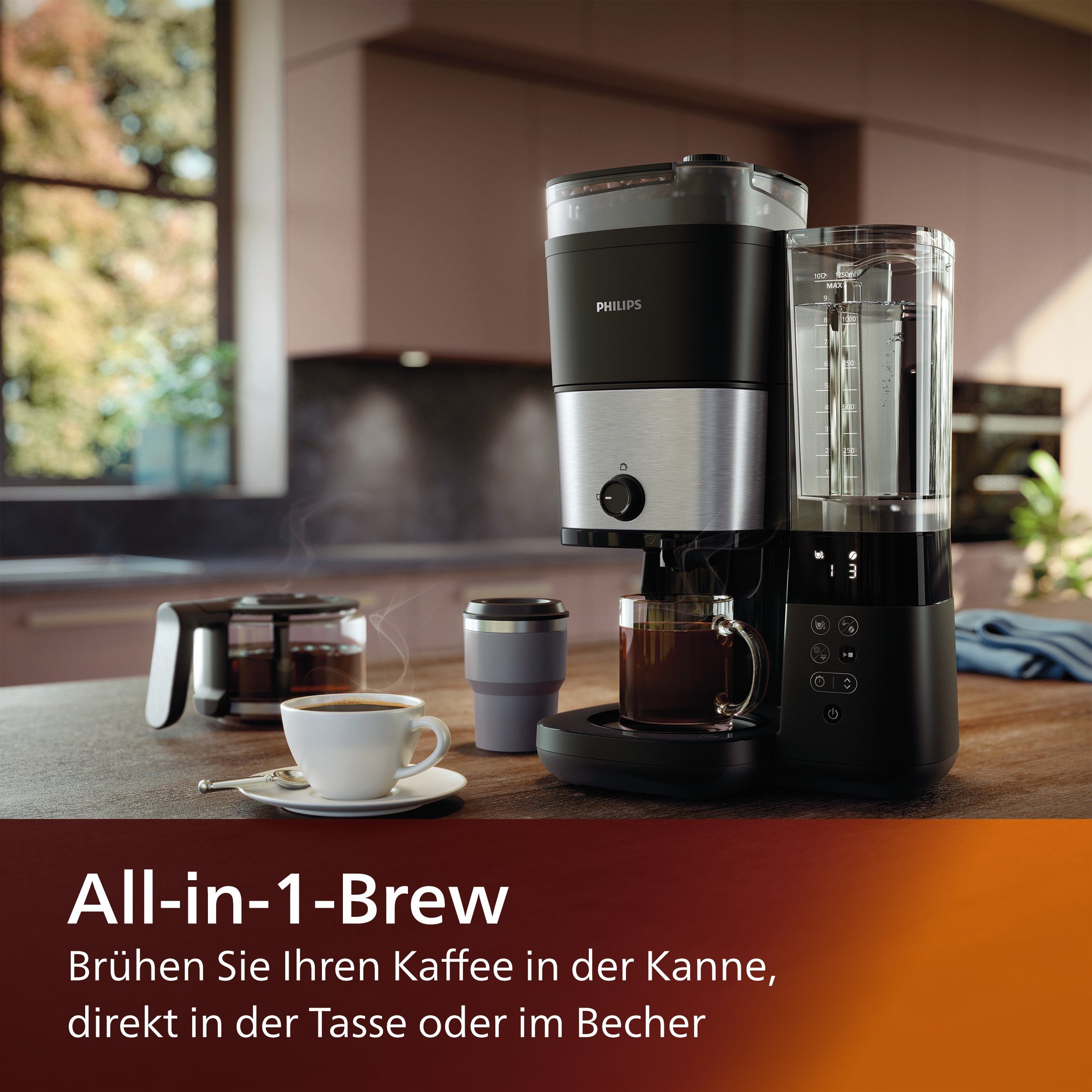 Philips Kaffeemaschine mit Mahlwerk HD7888/01 All-in-1 Brew, Papierfilter 1x4, mit Smart Dosierung und Kaffeebohnenbehälter