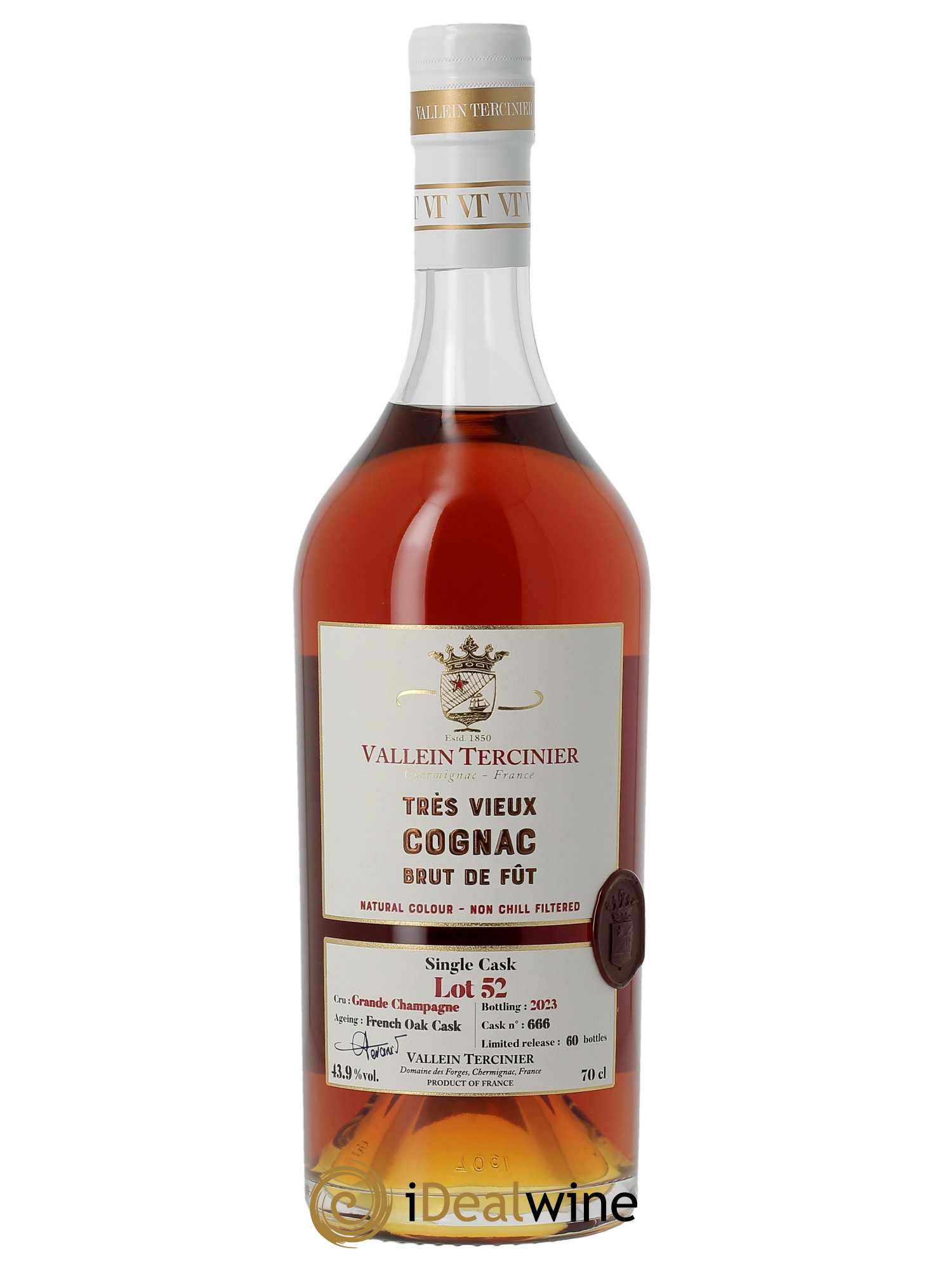 Cognac Vallein Tercinier Lot 52 Grande Champagne   - Lot de 1 Bouteille