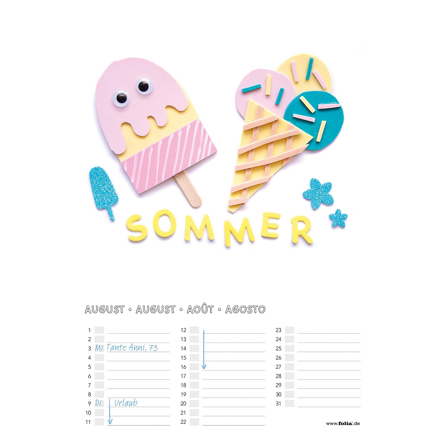 folia Bastel-Dauerkalender, weiß, 21 x 29,7 cm, 1 Stück