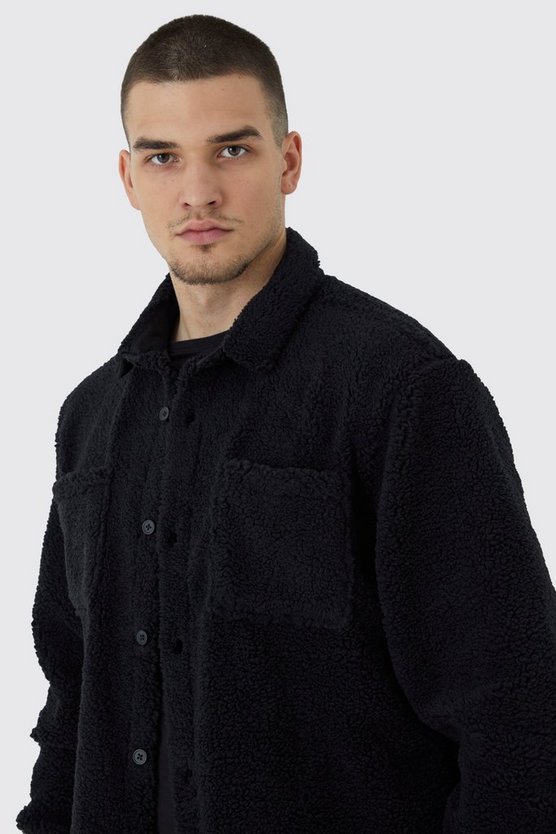 Tall Borg Utility-Overshirt mit Tasche