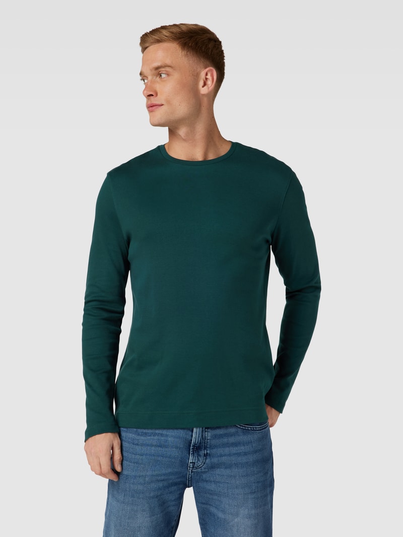 Longsleeve mit geripptem Rundhalsausschnitt in bottle