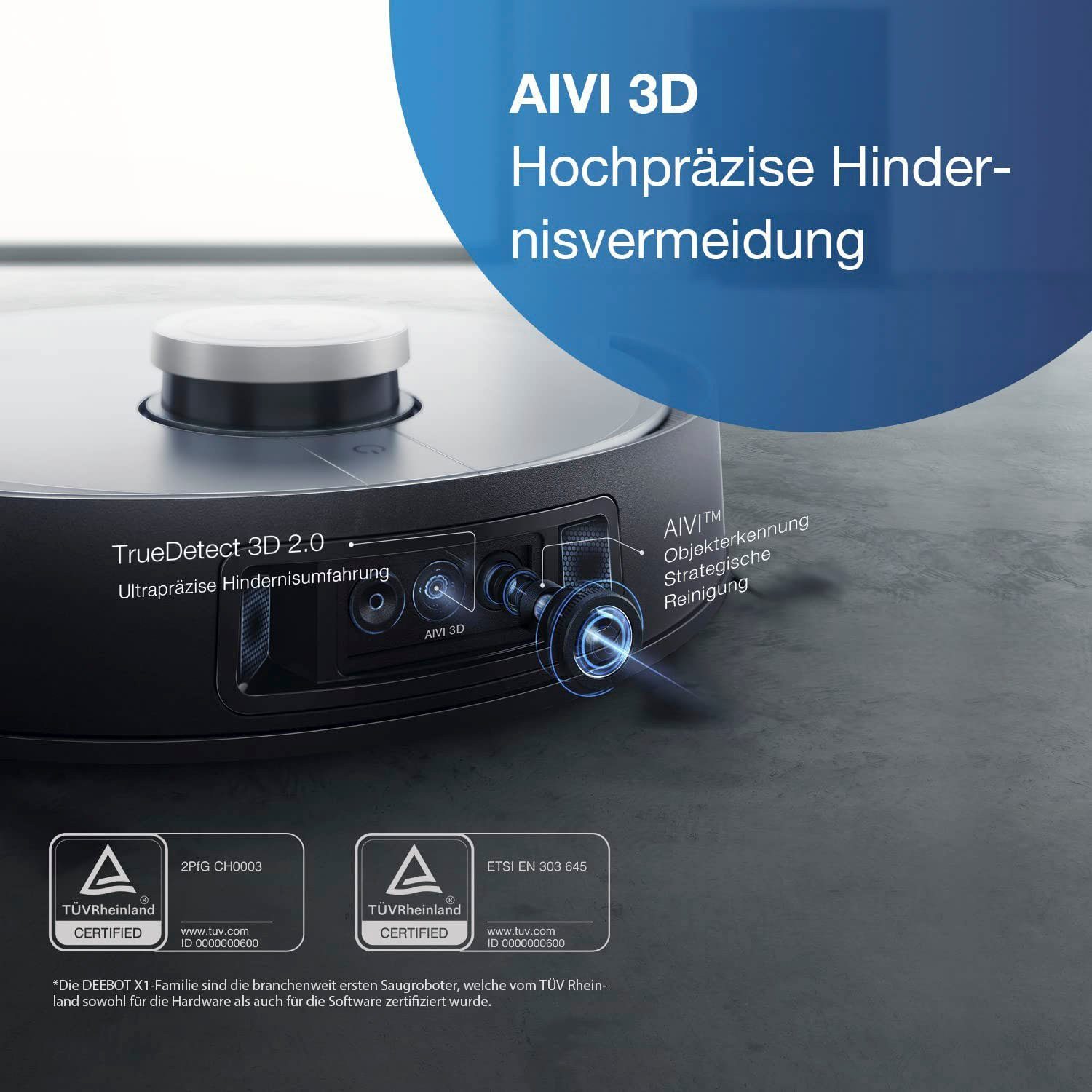ECOVACS Nass-Trocken-Saugroboter DEEBOT X1 PLUS, 1000 W, 5000PA, DToF-Laser, AIVI 3.0, Absaugstation, YIKO, Schwarz/Silber