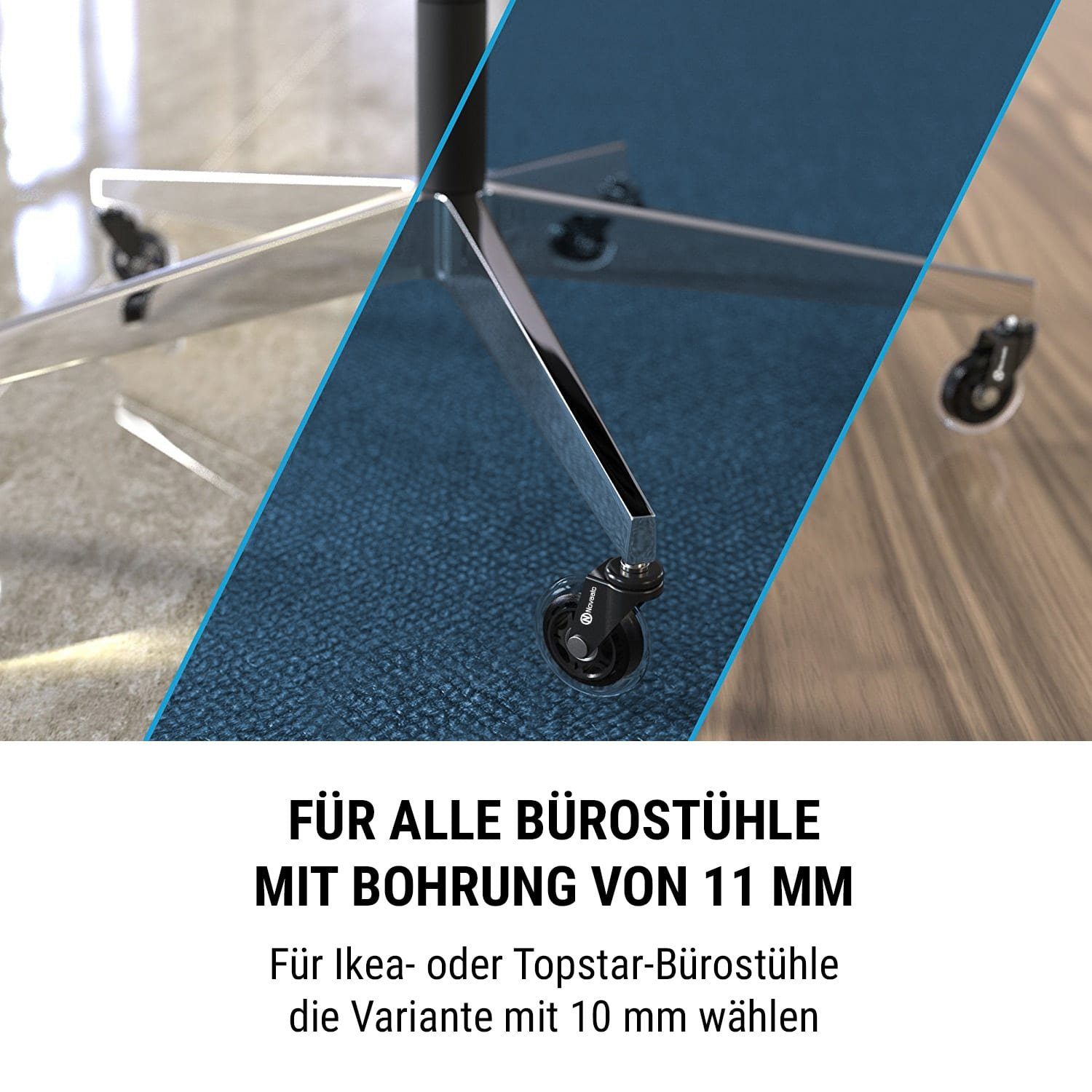 ONECONCEPT Stuhlrolle Bürostuhlrollen 5 Rollen 11 x 22 mm 360° drehbar austauschbar, (2-St)