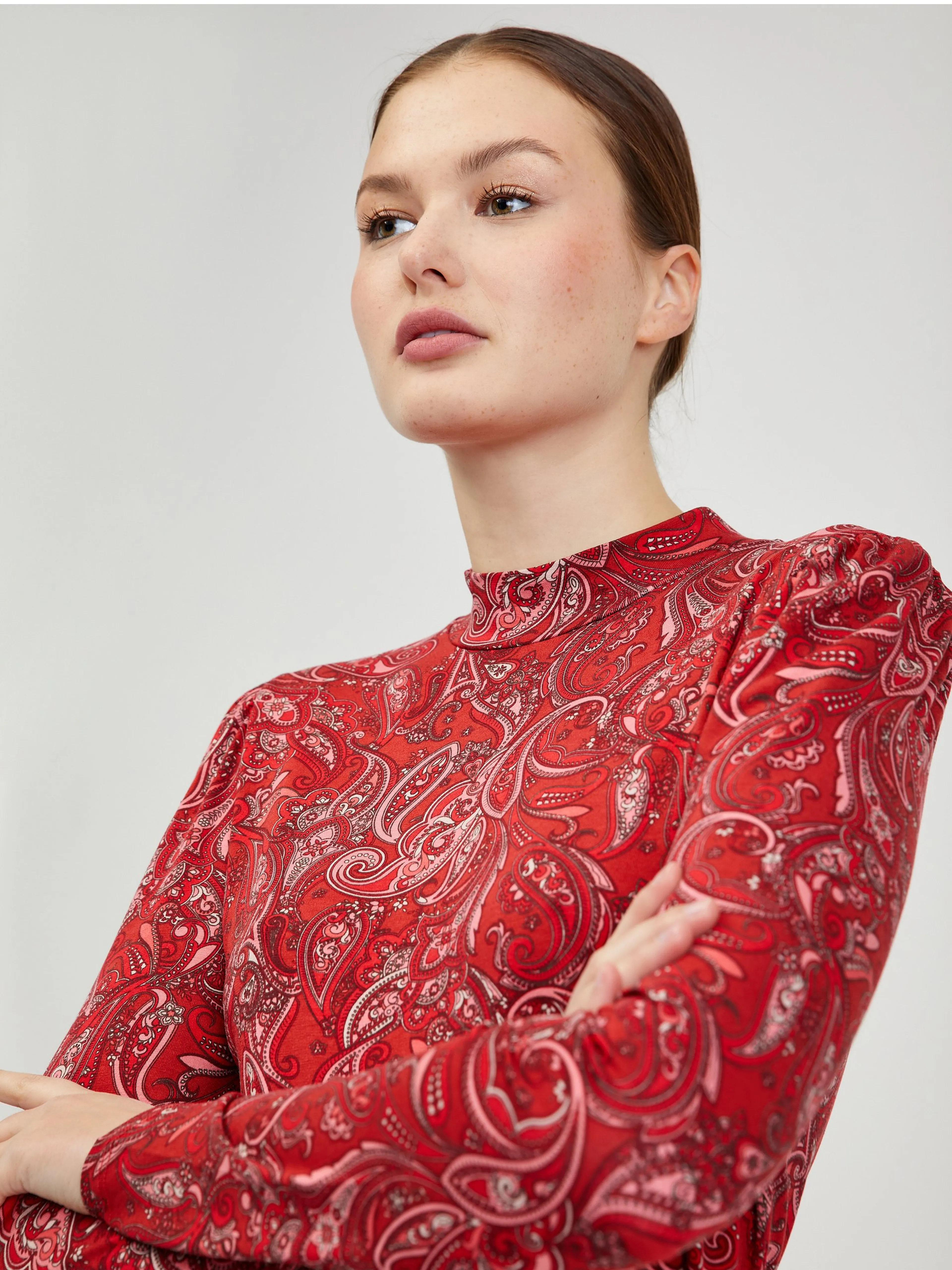 Rotes gemustertes Langarm Damen T-Shirt ORSAY Paisy