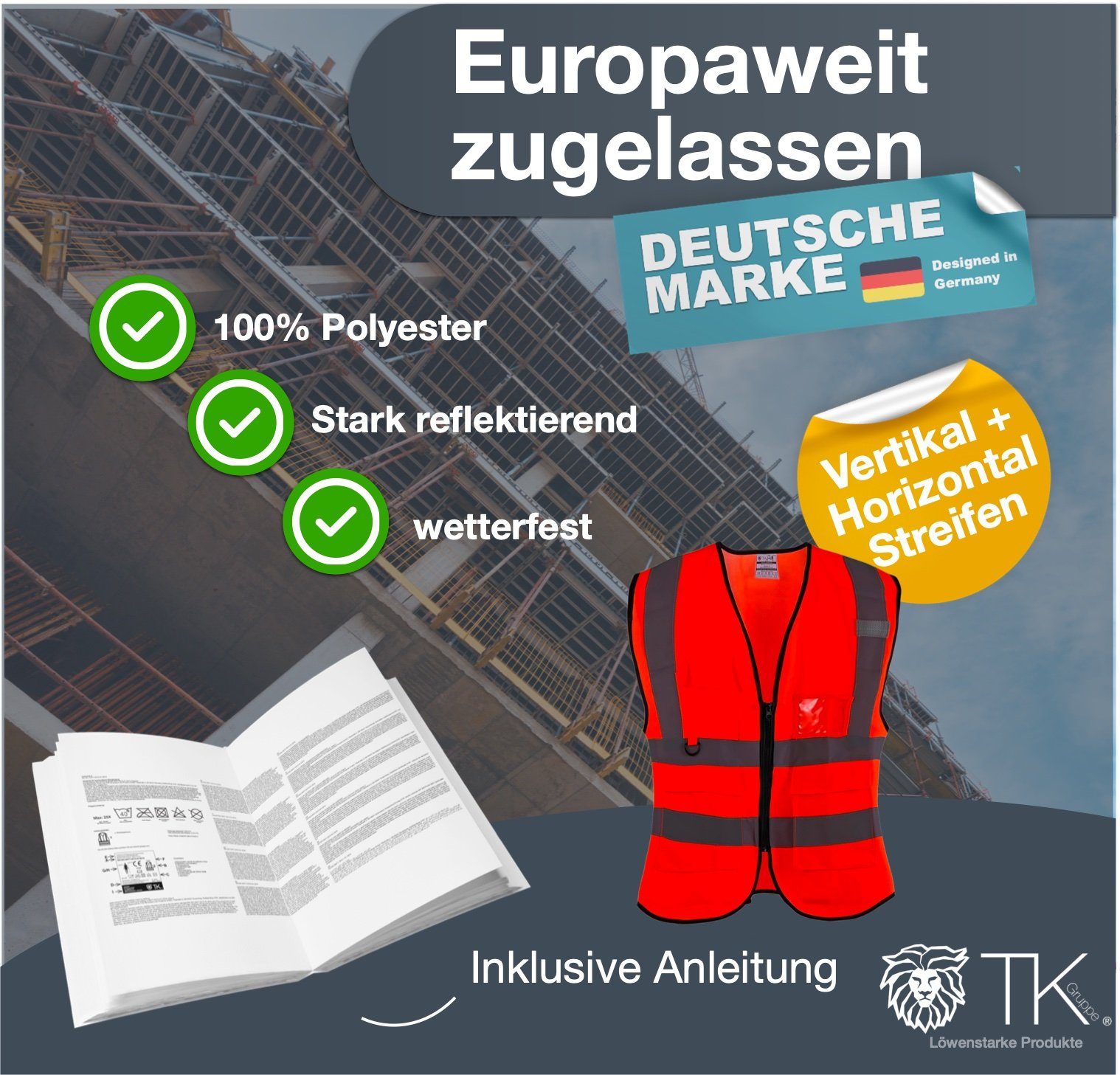 TK Gruppe Warnweste Warnweste orange mit Vertikalstreifen - Pannenweste 2024 (1-tlg)