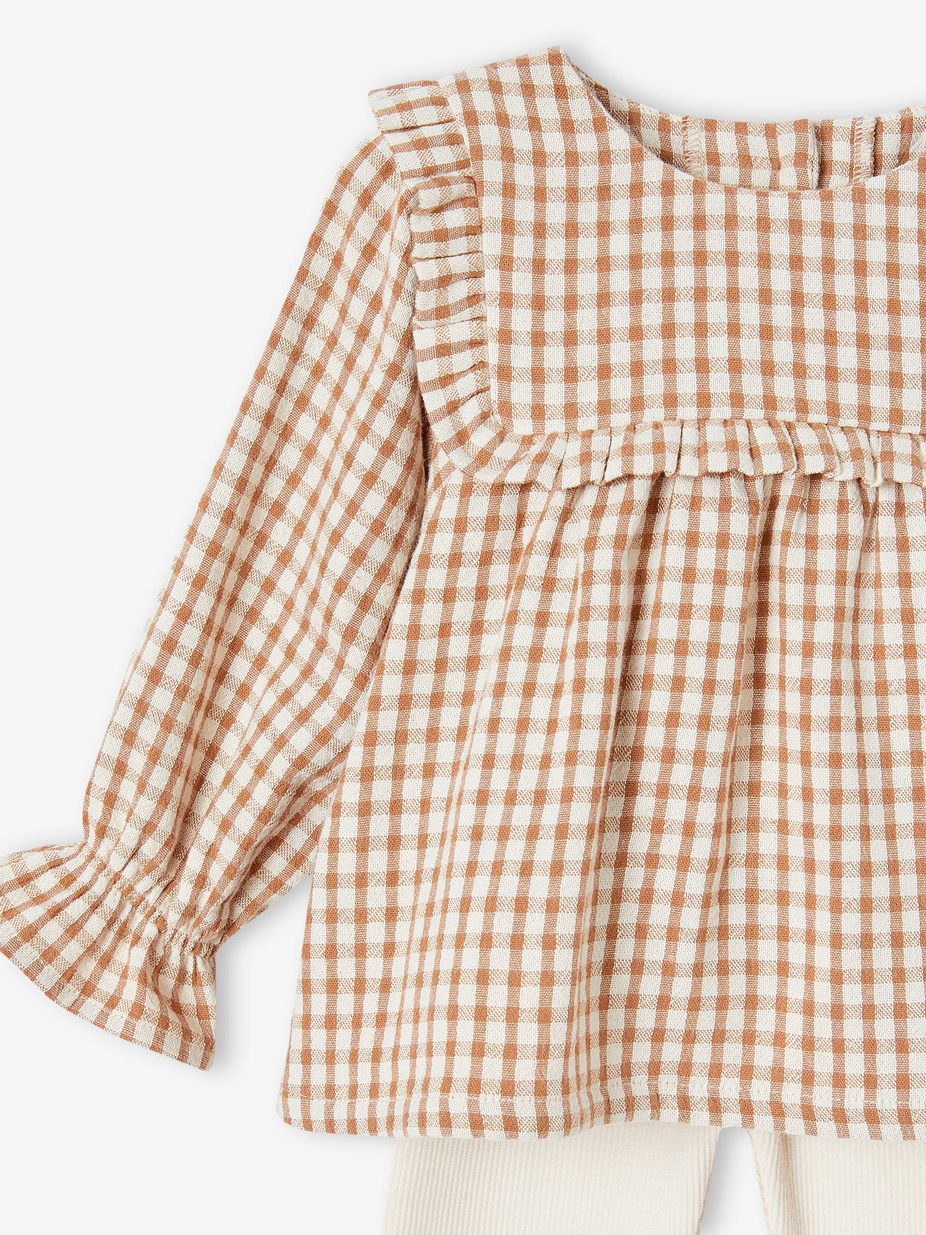 Ensemble bébé robe vichy et son legging assorti noix de pécan