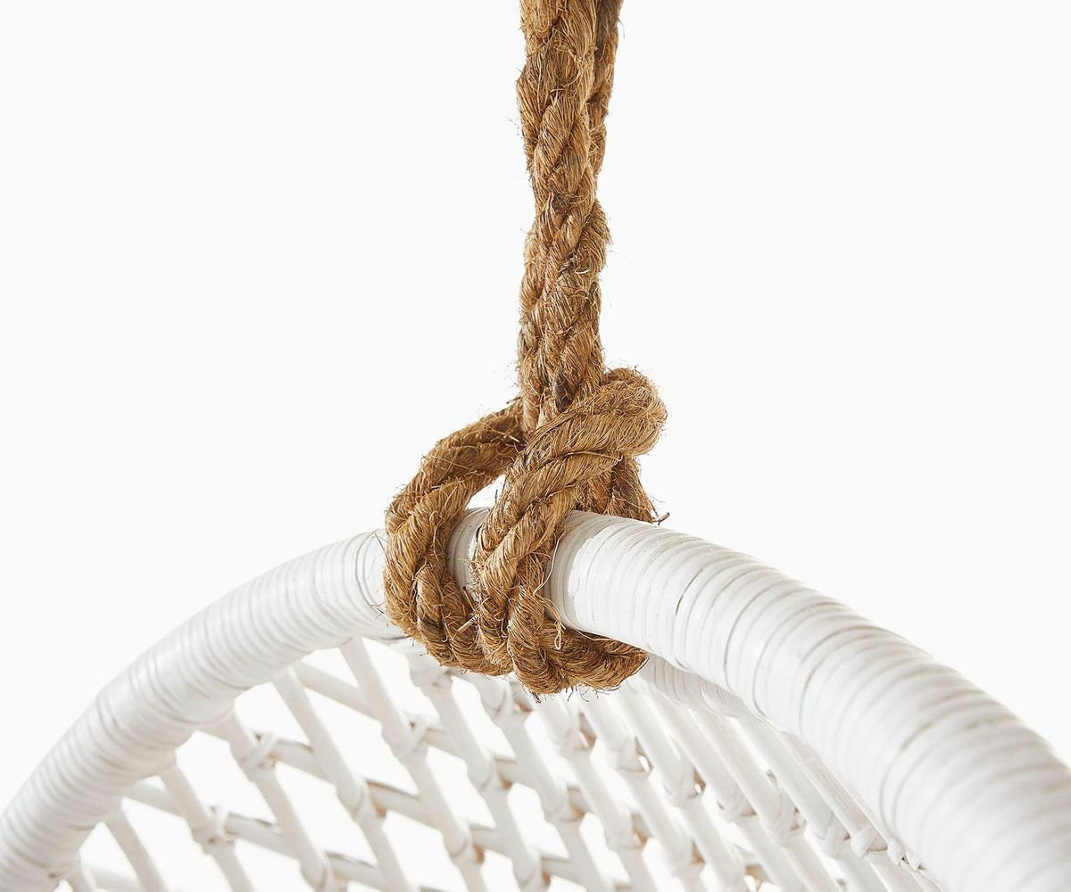 DELIFE Gartensessel Edessa, aus weißem Rattan mit Kissen weiß Hängesessel