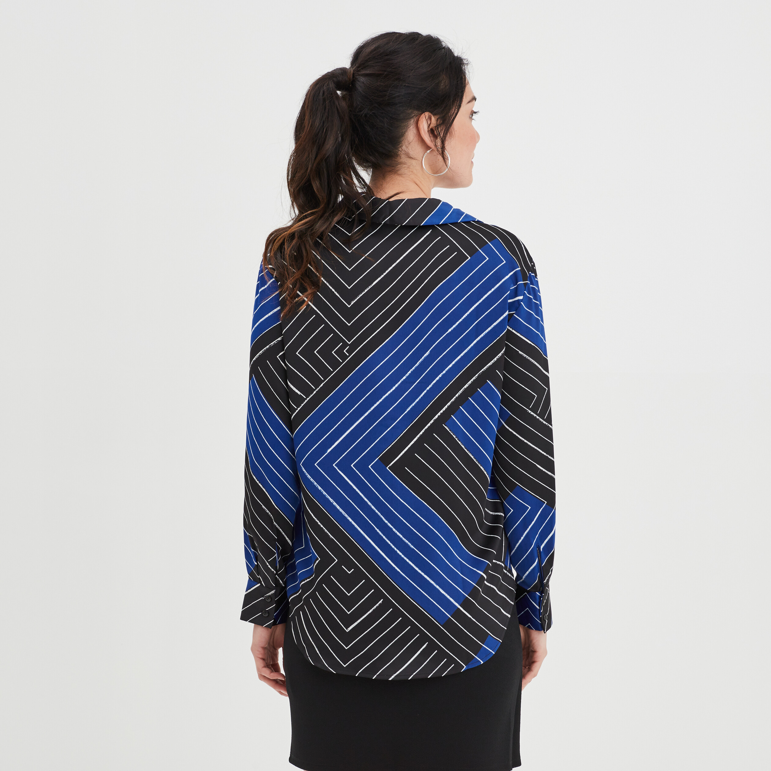 Chemise satin manches longues Mosquitos noir femme | La Halle