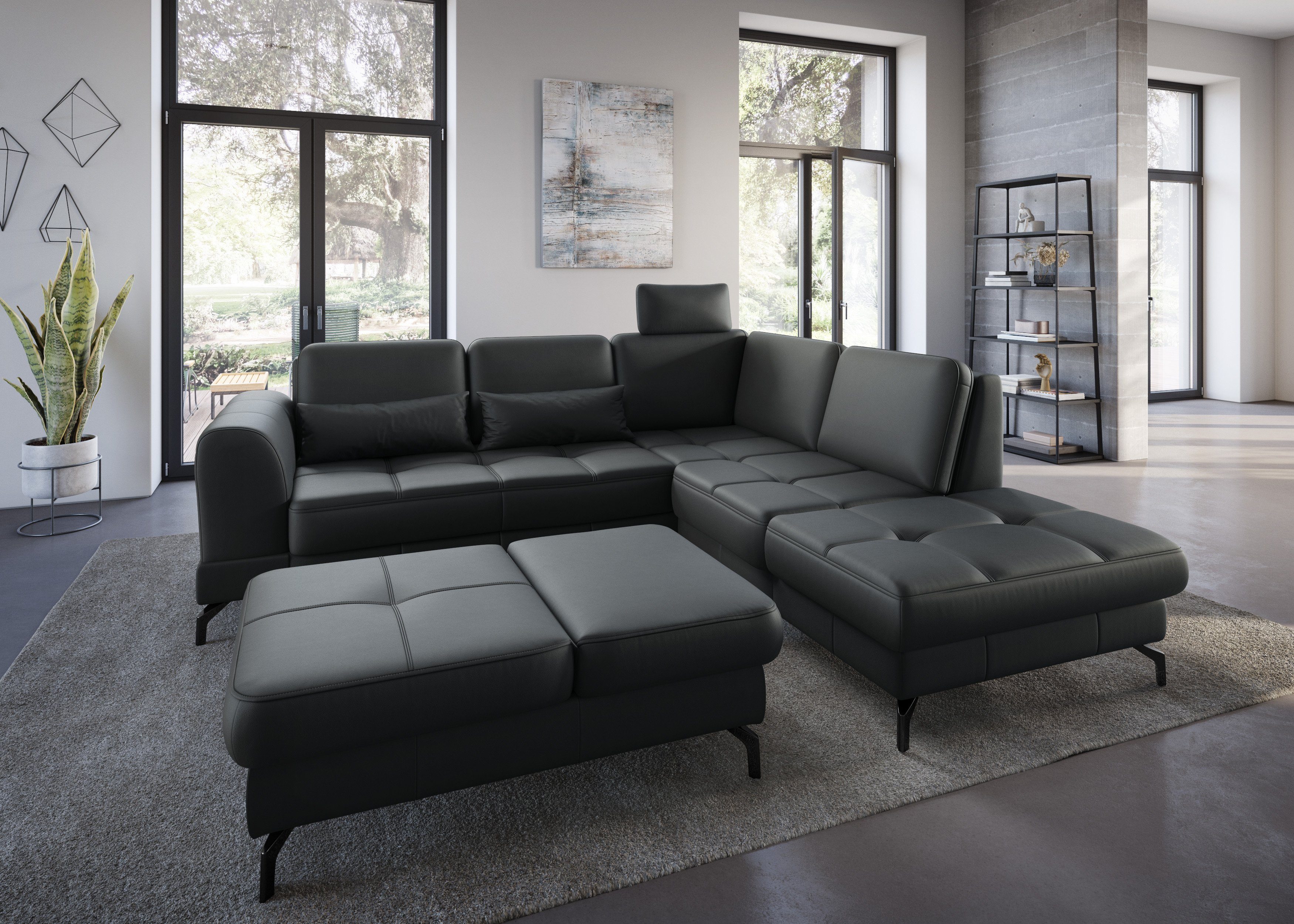sit&more Ecksofa Bendigo, inklusive Sitztiefenverstellung, Bodenfreiheit 12 cm, in 2 Fußfarben
