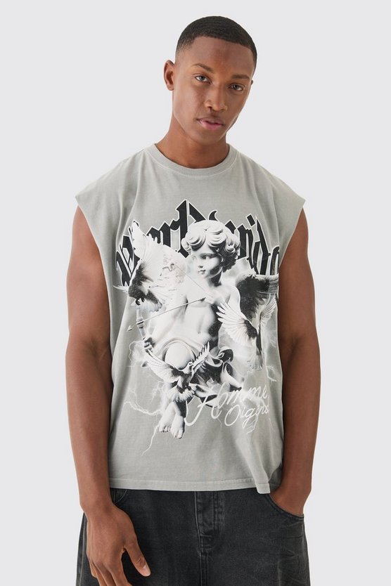 Kastiges Oversize Tanktop mit Renaissance Worldwide Print