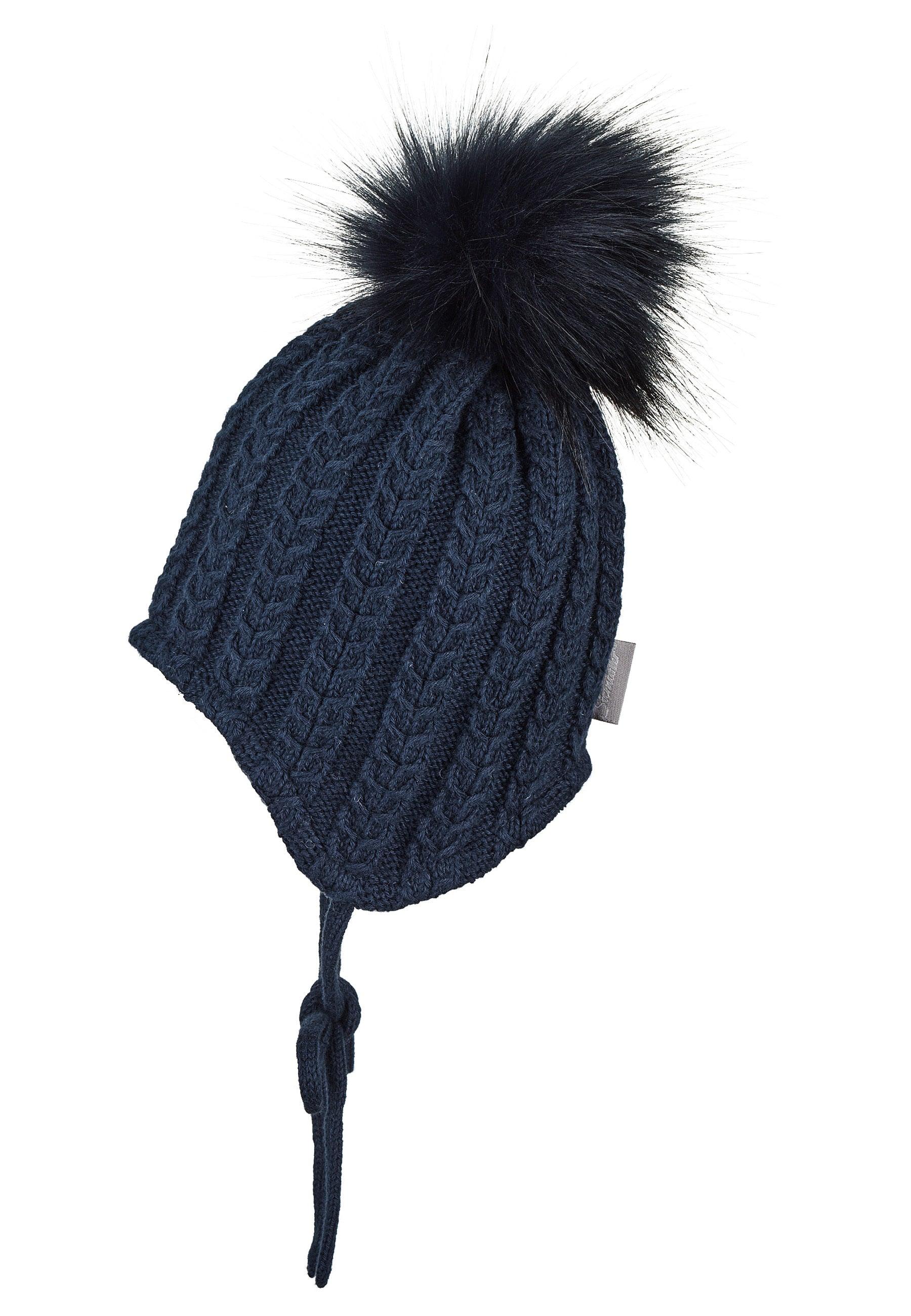 Strickmütze Baby mit Pompon und Zopfmuster