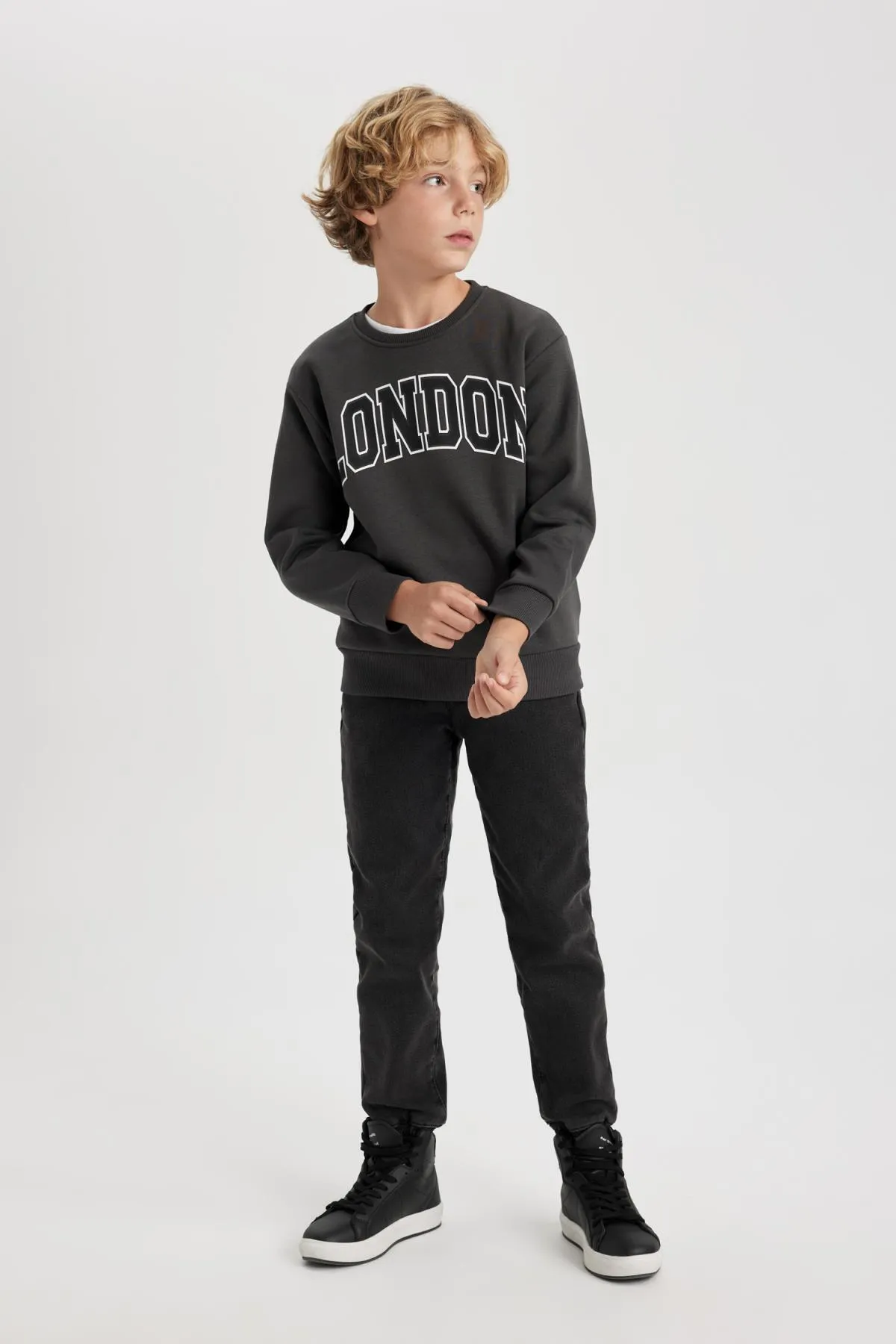 DeFacto  Bedrucktes, dickes Jungen-Sweatshirt mit Rundhalsausschnitt