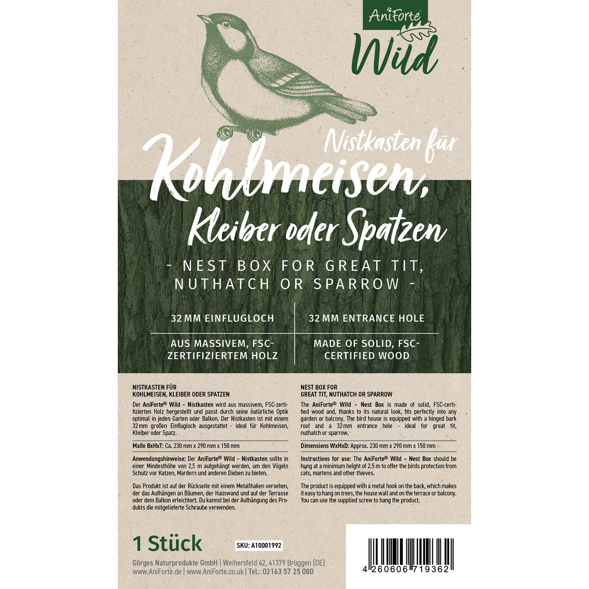 Aniforte Vogelhäuser & Nistkästen Aniforte Nistkasten Kohlmeisen