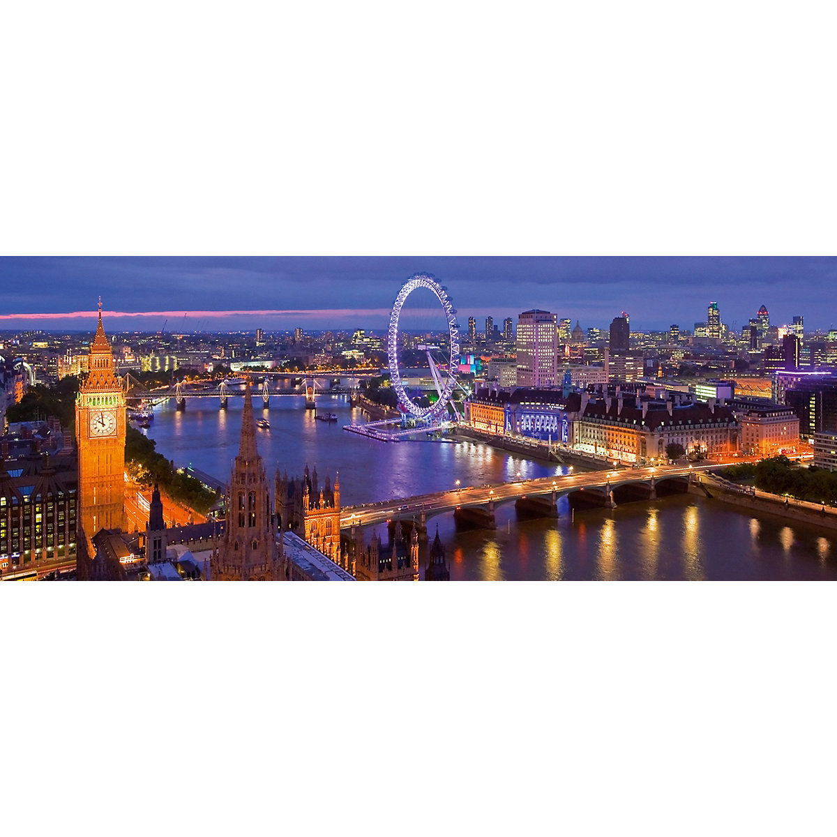 Puzzle 1000 Teile, 98x37 cm, Panorama, London bei Nacht