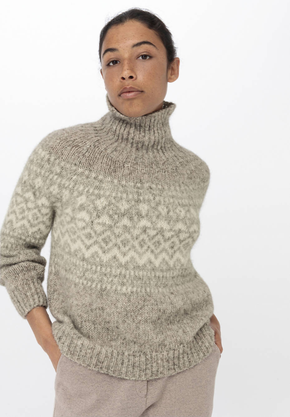 Jacquard-Pullover aus Alpaka mit Baumwolle