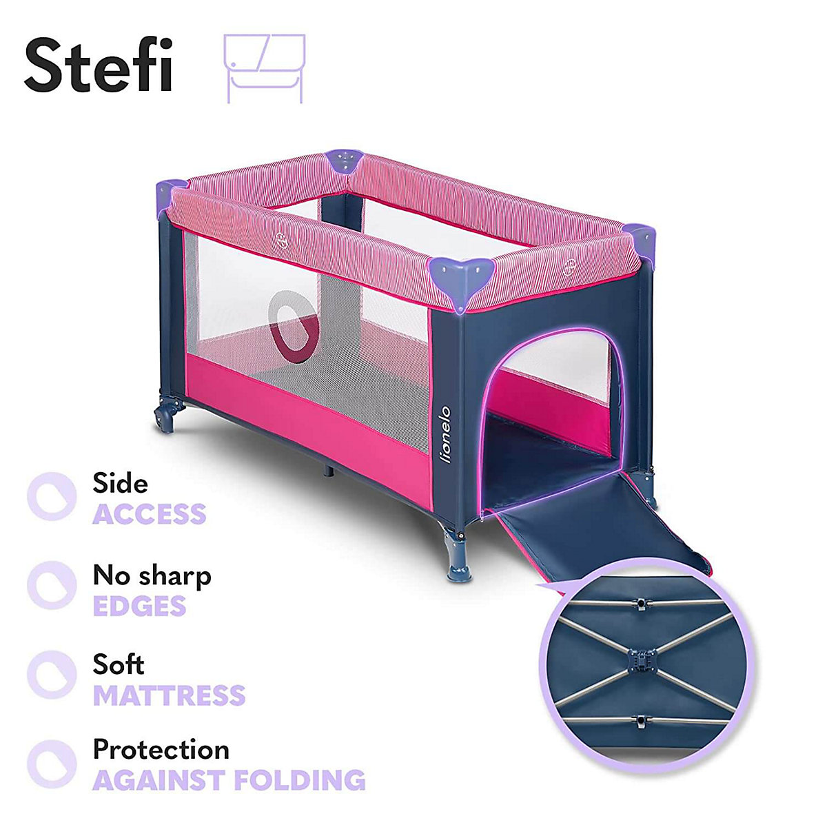 Beistellbett Stefi Pink Rose Baby Laufstall Kinderbett Reisebett ab Geburt bis 15 kg Laufstall