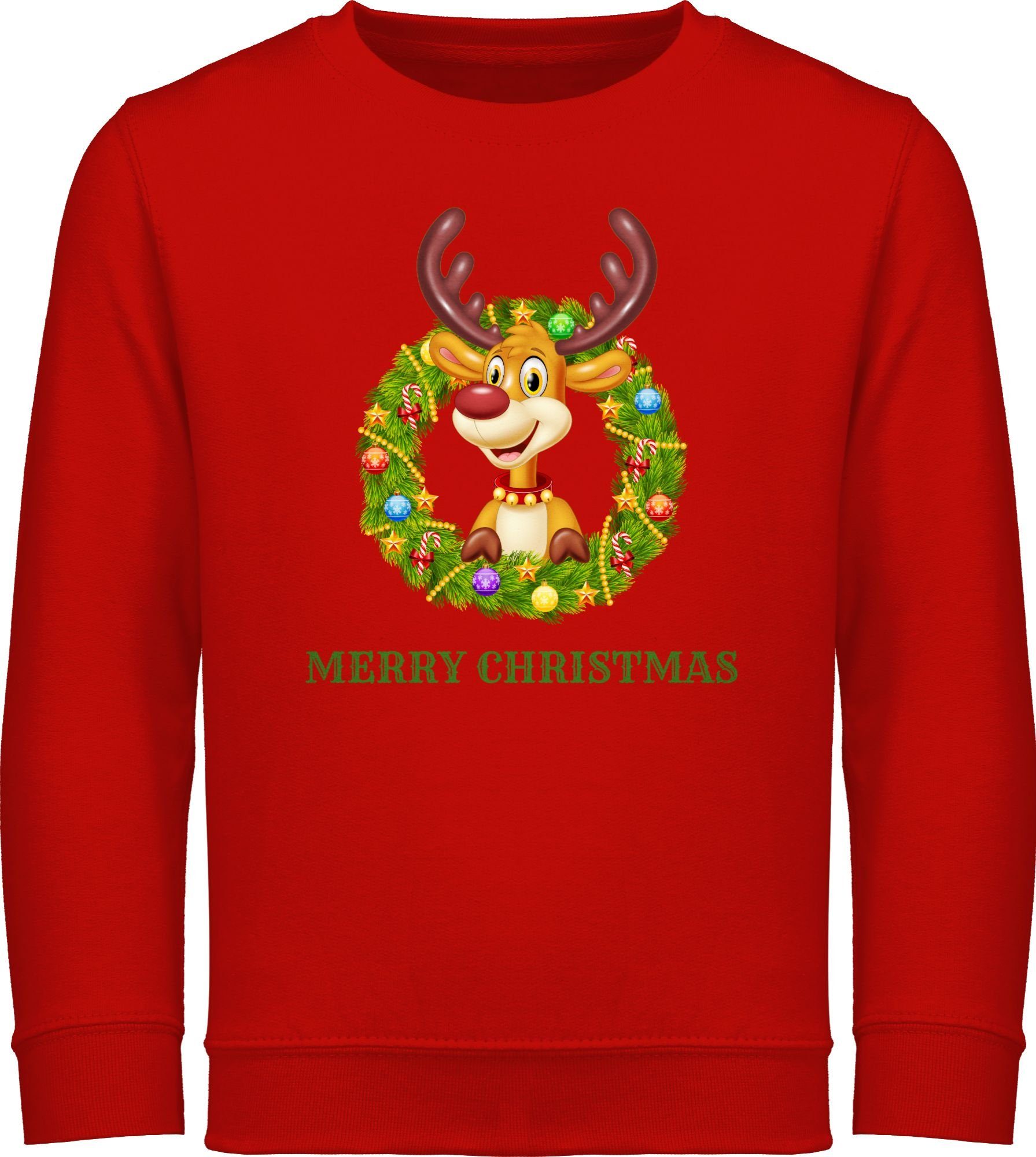 Shirtracer Sweatshirt Rentier im Weihnachtskranz Merry Christmas Weihnachten Kleidung Kinder