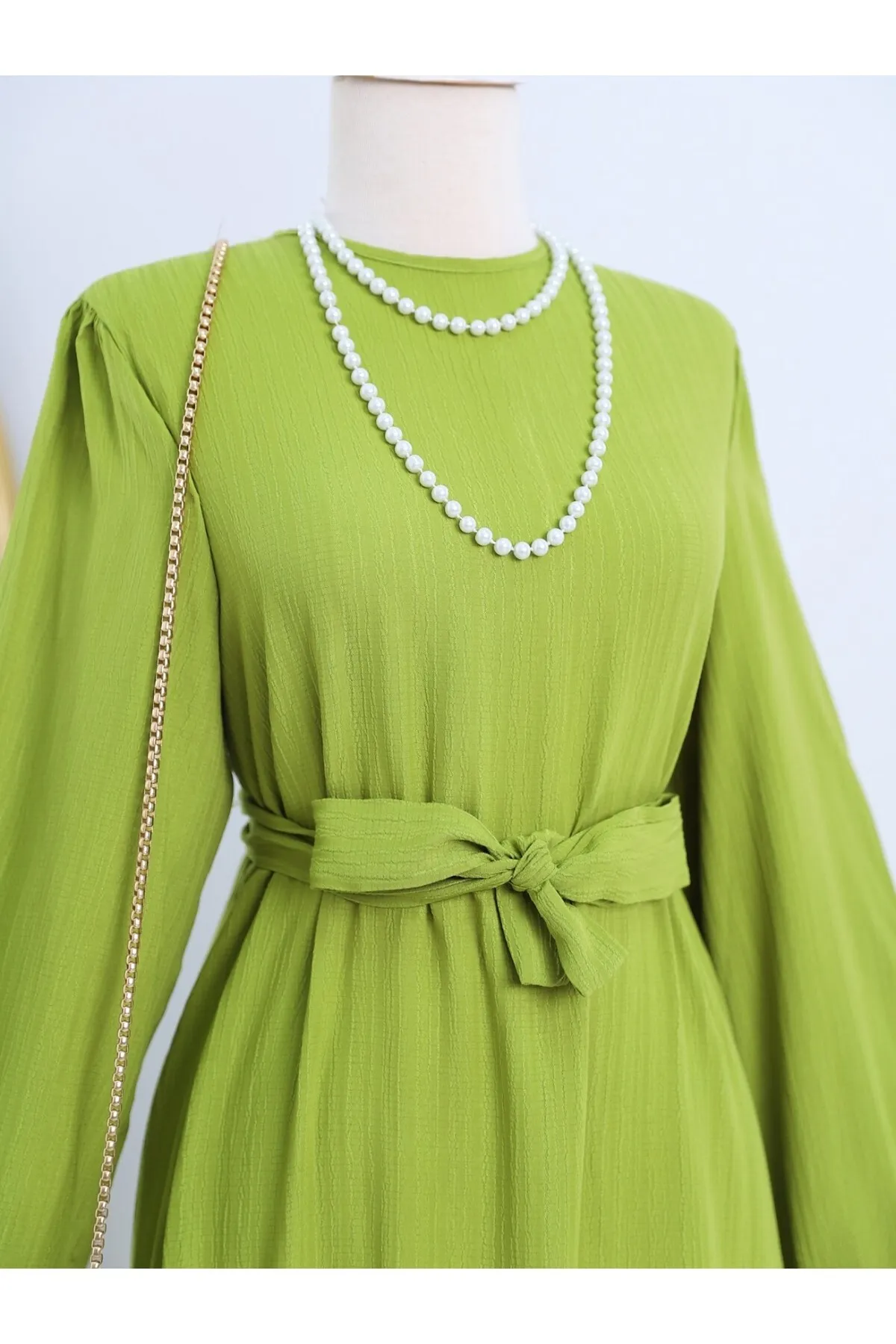 Modamorfo  Teilrock, elastische Ärmel, Crinkle-Kleid mit Schnürung