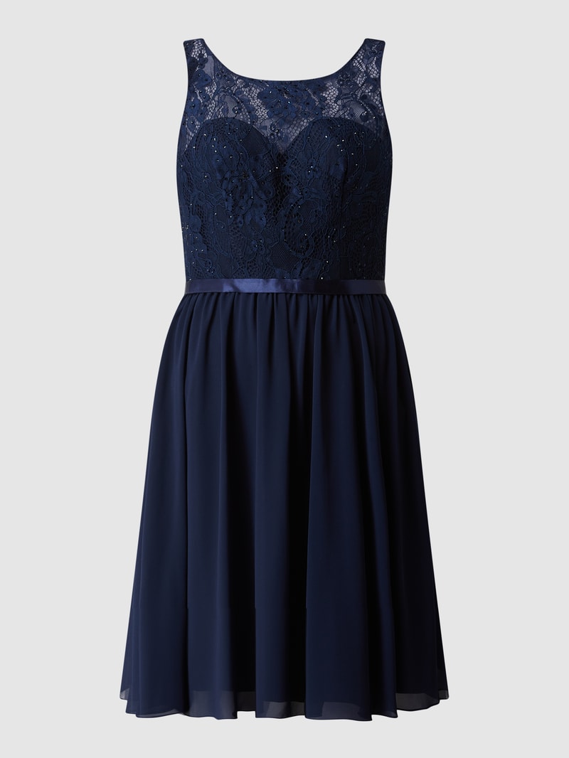 Cocktailkleid aus floraler Spitze und Chiffon in marineblau