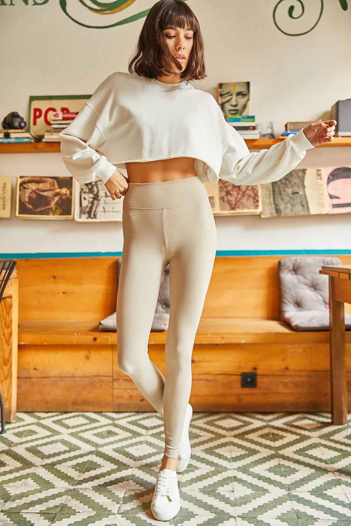 Olalook  Leggings - Beige - Mittlerer Bund