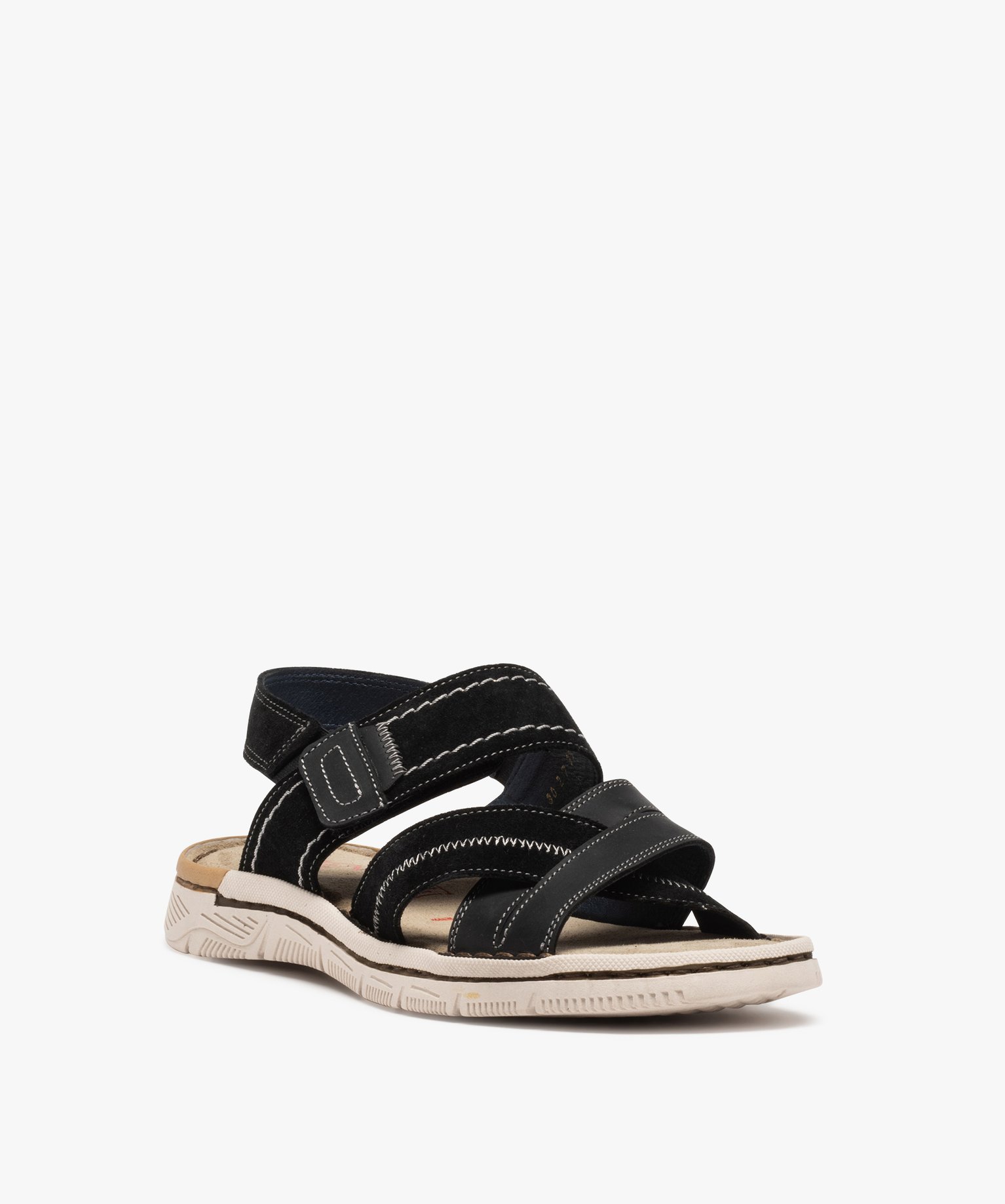 Sandales homme avec brides en cuir fermeture scratch noir | GEMO