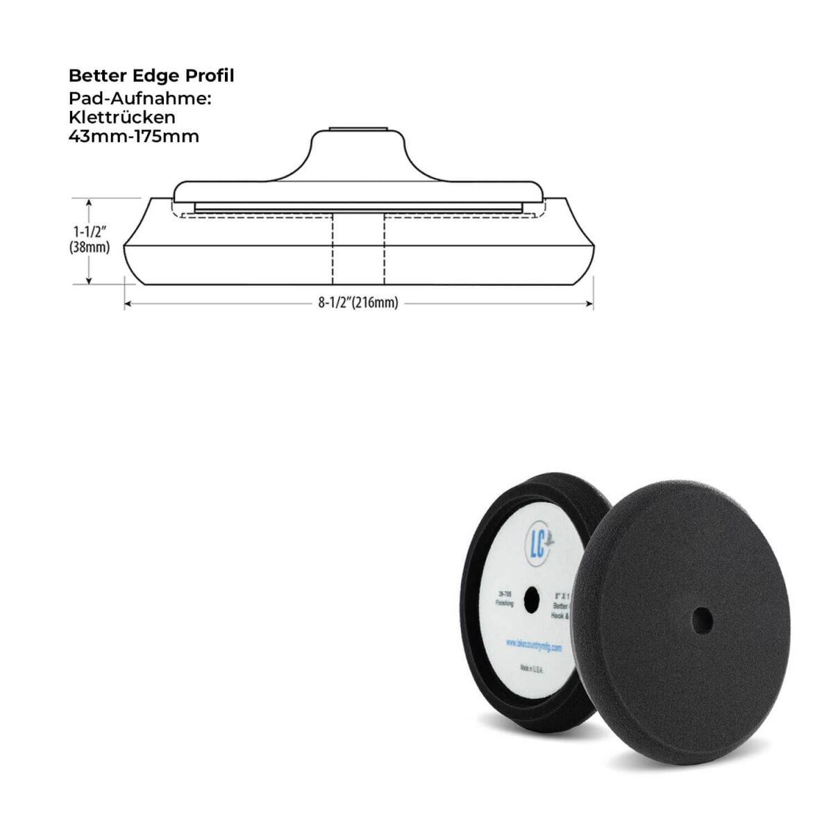 Lake Country Better Edge Polierschwamm Finishing schwarz 175mm