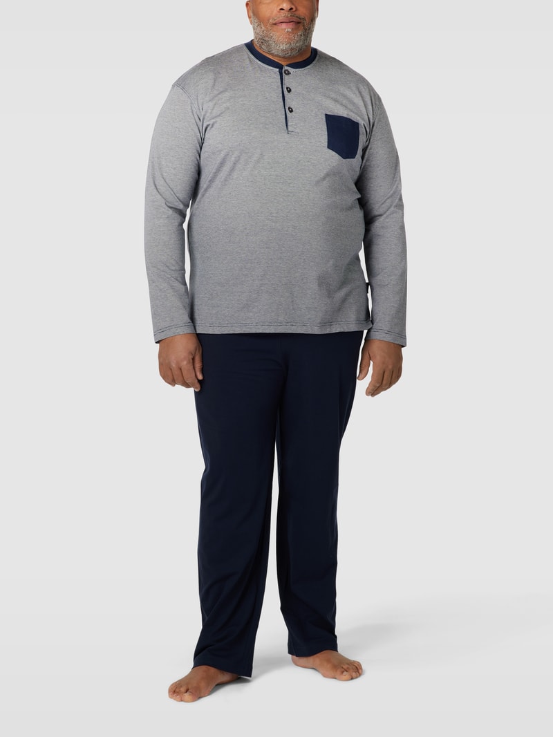 PLUS SIZE Pyjama mit Brusttasche Modell 'SEOUL' in marineblau