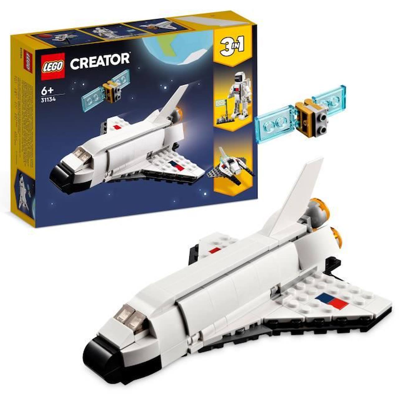 LEGO® Creator 3-en-1 31134 La Navette Spatiale, Jouet Figurine Astronaute avec Vaisseau, Enfants 6 Ans blanc