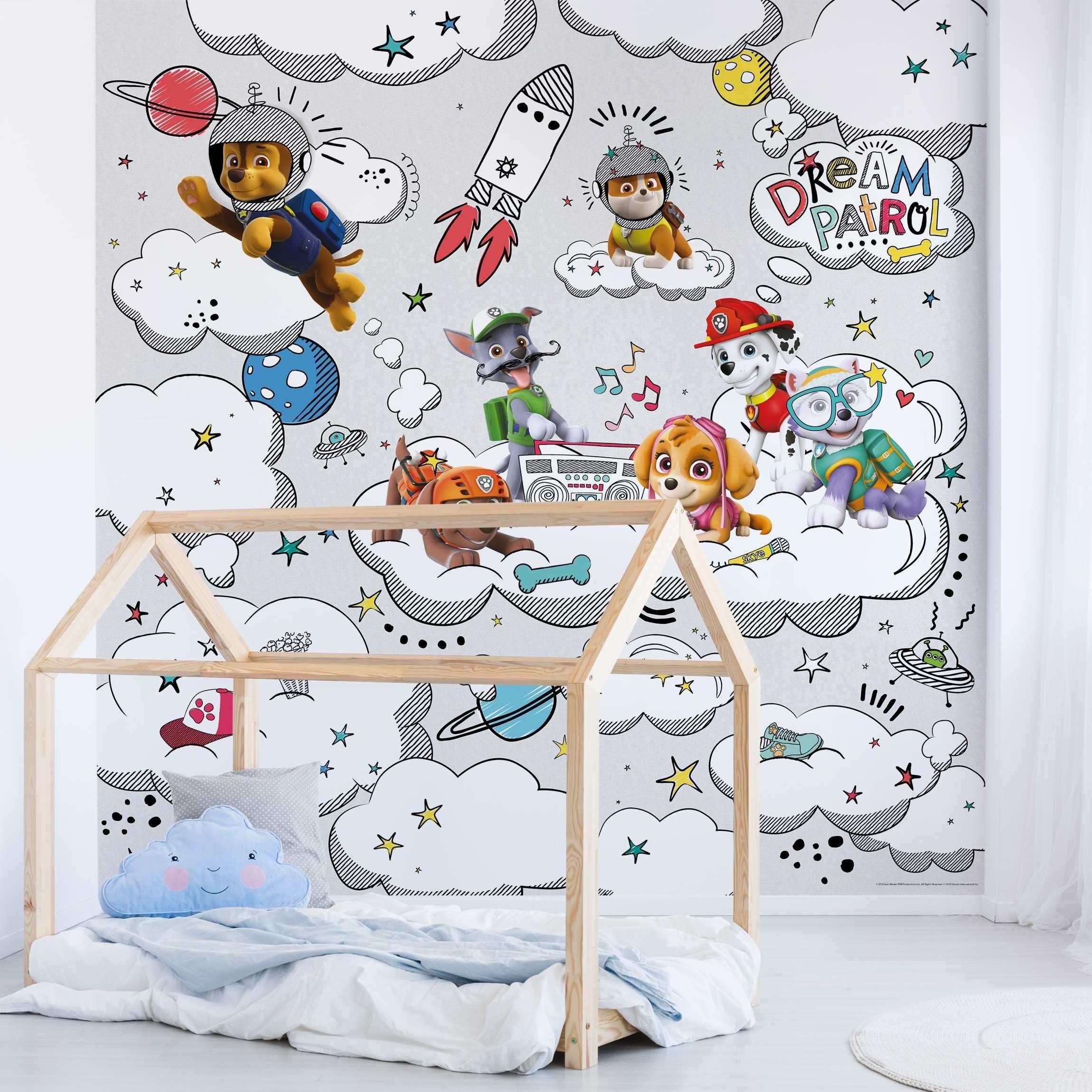 Bilderdepot24 Kindertapete Kinderzimmer PAW Patrol Weltall Rakete Hunde Kinder Wanddeko Wolken, Glatt, Matt, (Inklusive Gratis-Kleister oder selbstklebend), Mädchenzimmer Jungenzimmer Babyzimmer Bildtapete Fototapete Wandtapete