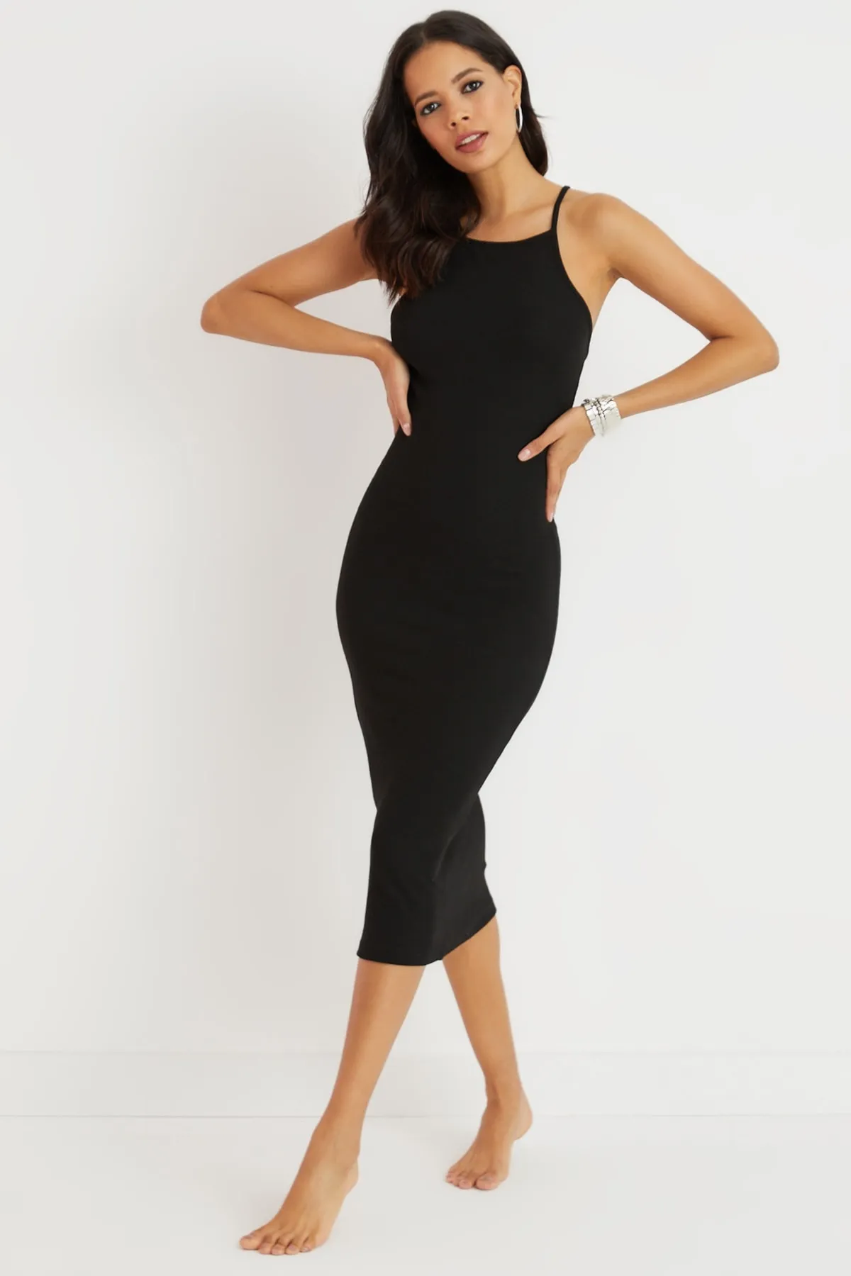 Cool & Sexy  Schwarzes Camisole-Maxikleid mit überkreuztem Rücken für Damen Yİ2218