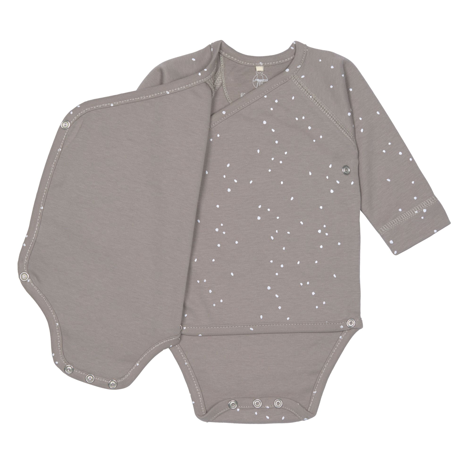 Baby Wickelbody langarm - Bio Baumwolle, Punkte, Taupe