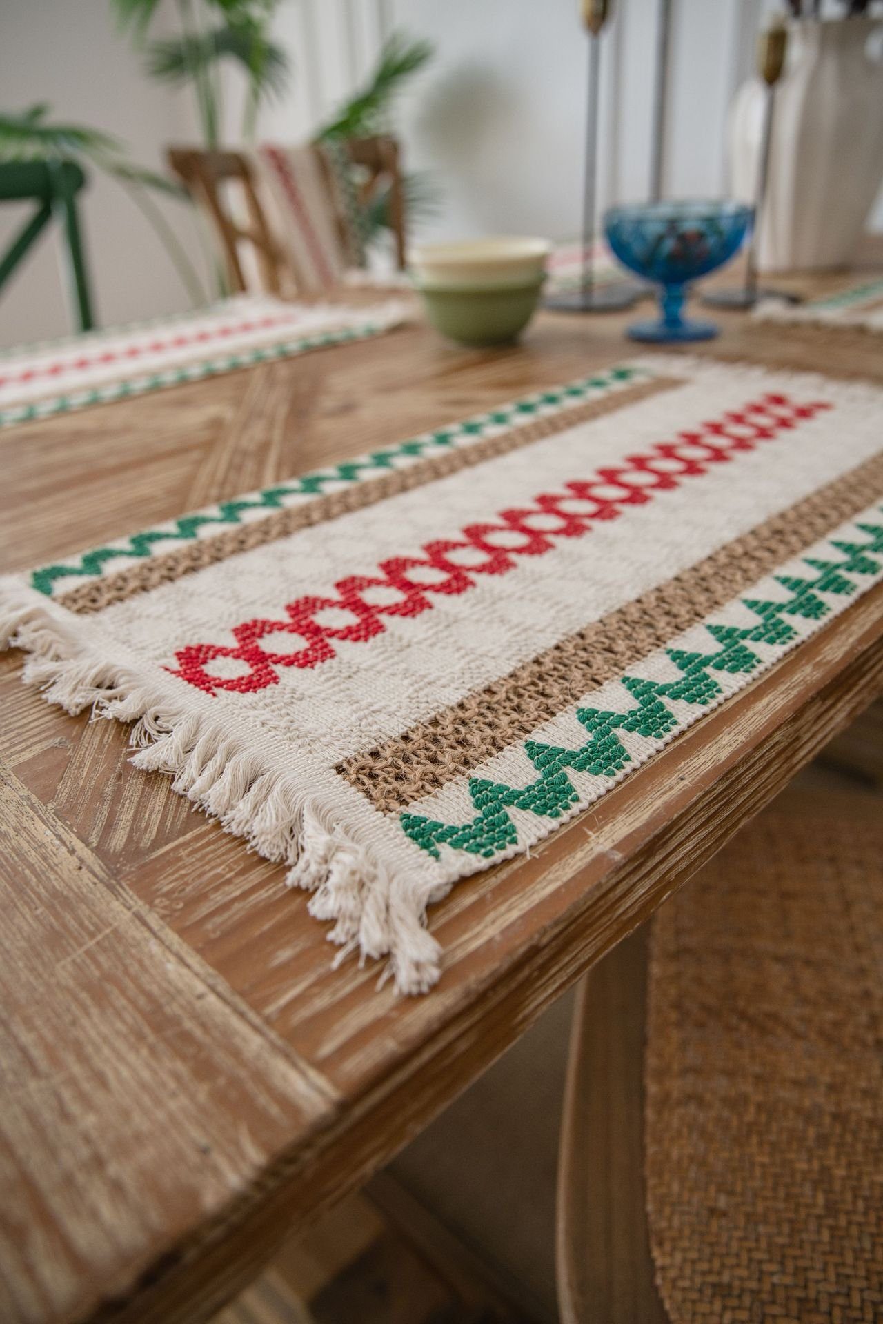 FELIXLEO Tischsitz Tischsets Boho Platzsets mit Quasten handgewebte Baumwolle 4 Stück, (4-tlg)