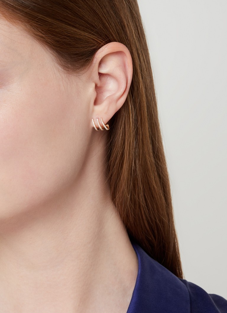 Culet Jewellery Triple Illusion single left hoop earring of 18 carat yellow gold with diamond
