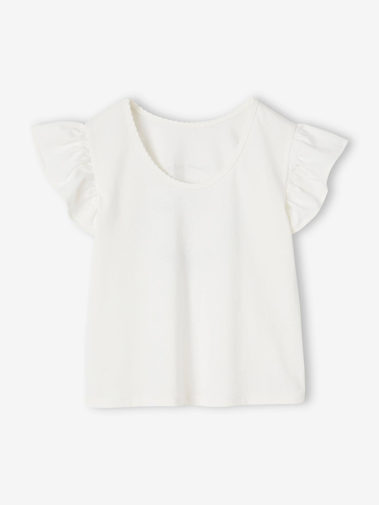 Vertbaudet Festliches Mädchen T-Shirt mit Pailletten - wollweiß