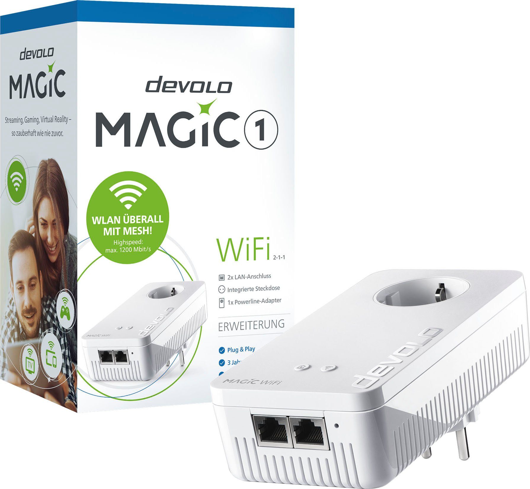 DEVOLO Magic 1 WiFi ac Ergänzung (1200Mbit, Powerline + WLAN, 2x LAN, Mesh) WLAN-Router