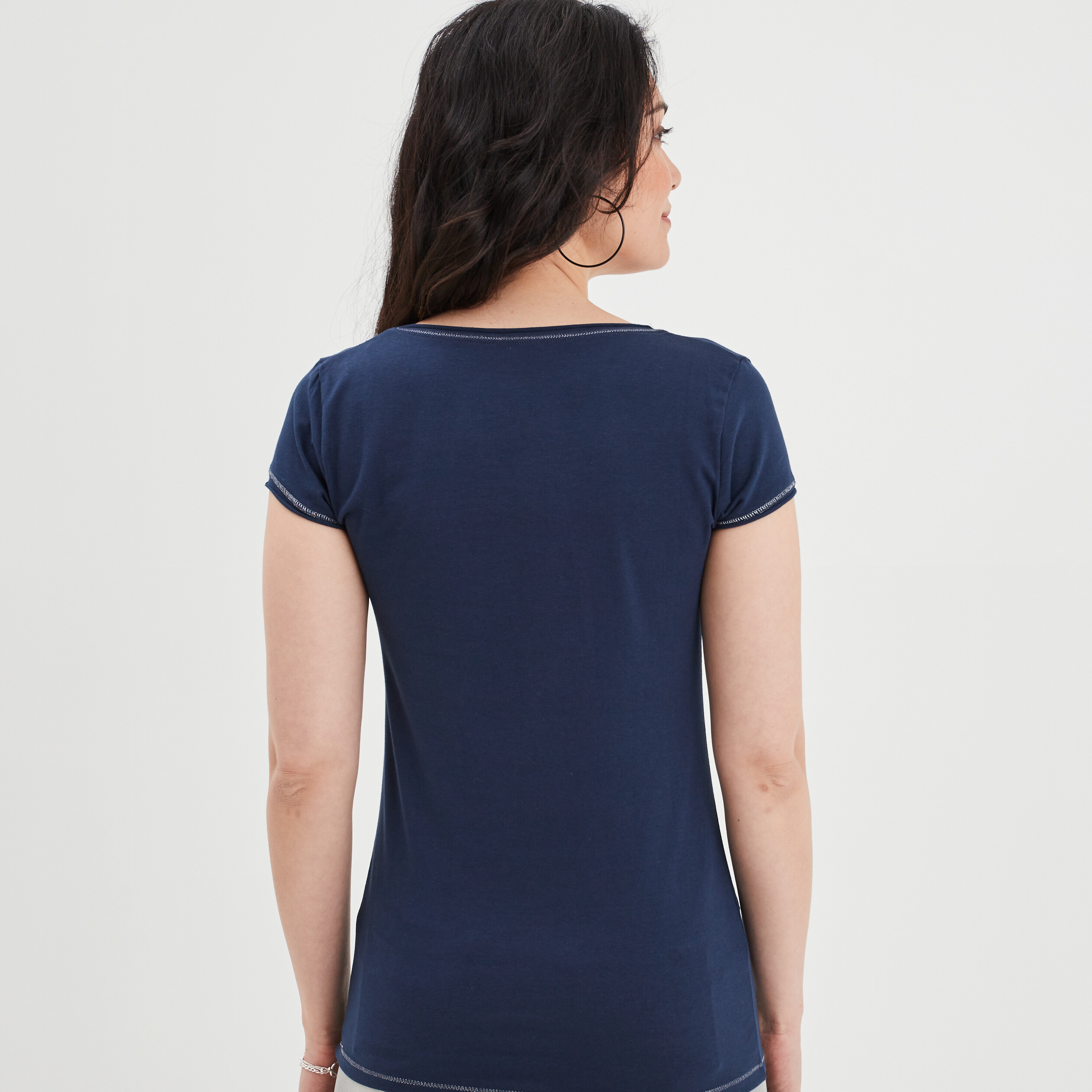 T-shirt manches courtes ajusté bleu marine femme | La Halle