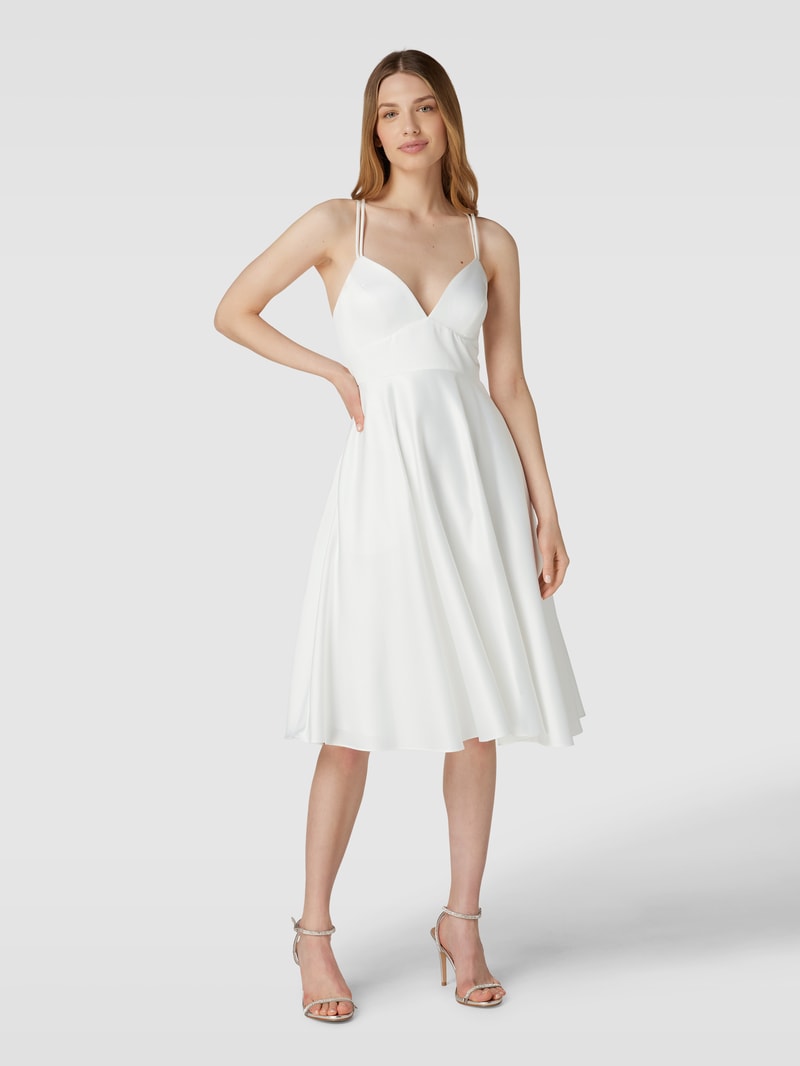 Cocktailkleid mit gekreuzten Spaghettiträgern in ecru