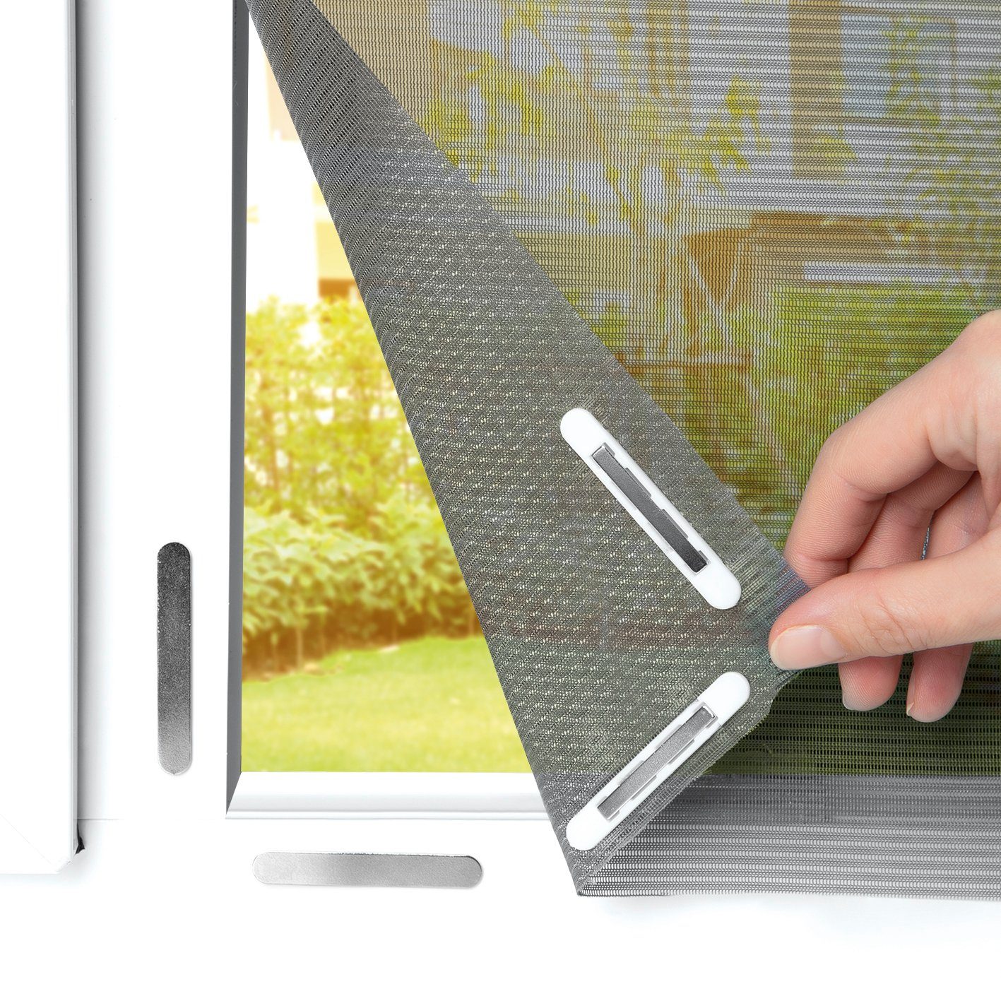 Insektenschutzplissee Fliegengitter Fenster inkl. Pollenschutz 150x130cm zuschneidbar, EASYmaxx, Magnetbefestigung, magnetisch, Moskitonetz