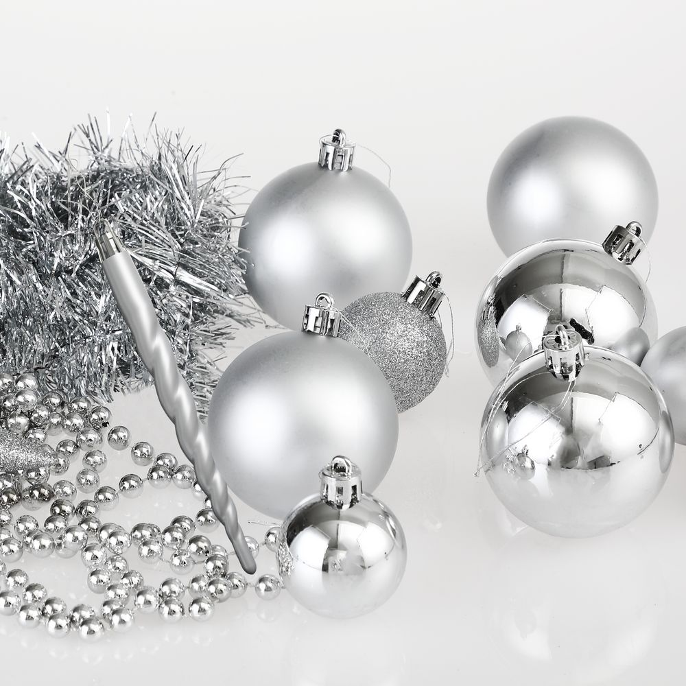 DEUBA Weihnachtsbaumkugeln Weihnachtsbaumschmuck  77 tlg 3/4/6cm silber