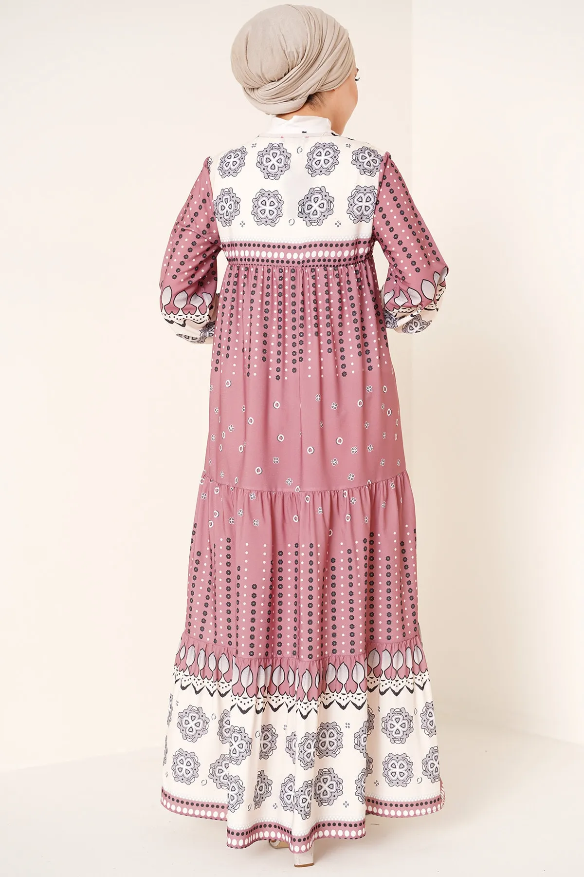 Bigdart  2175 Gemustertes Hijab-Kleid in voller Länge – Dusty Rose