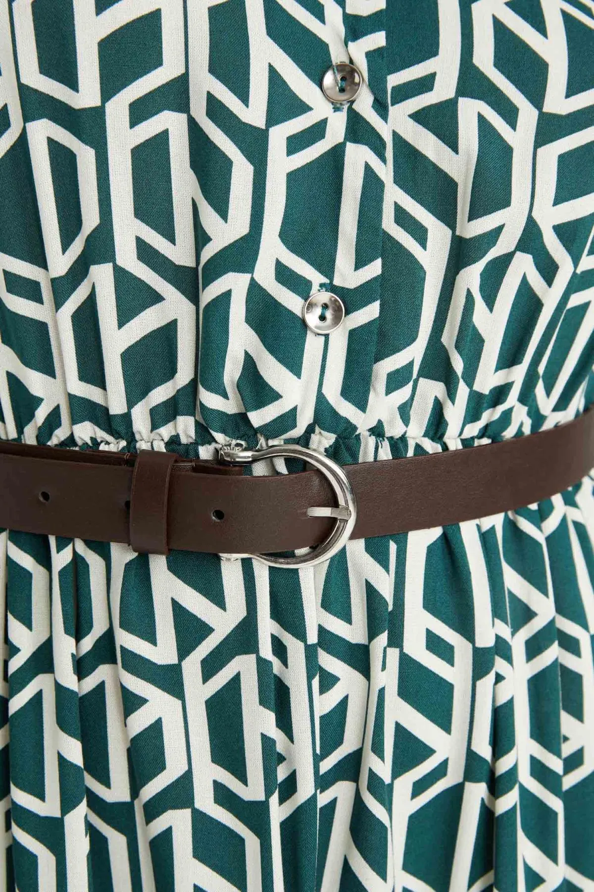 DeFacto  Bedrucktes Midi-Langarmkleid mit Hemdkragen