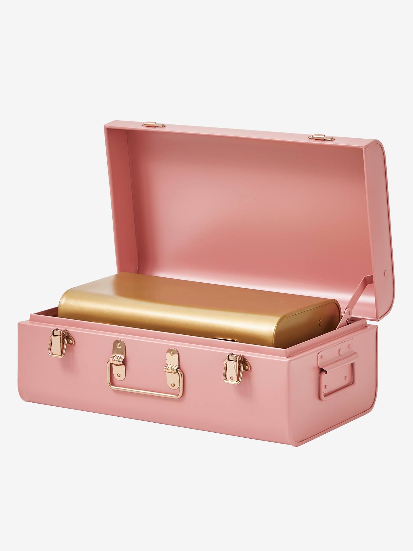 Vertbaudet 2er-Set Kinder Aufbewahrungskoffer aus Metall - rosa+gold