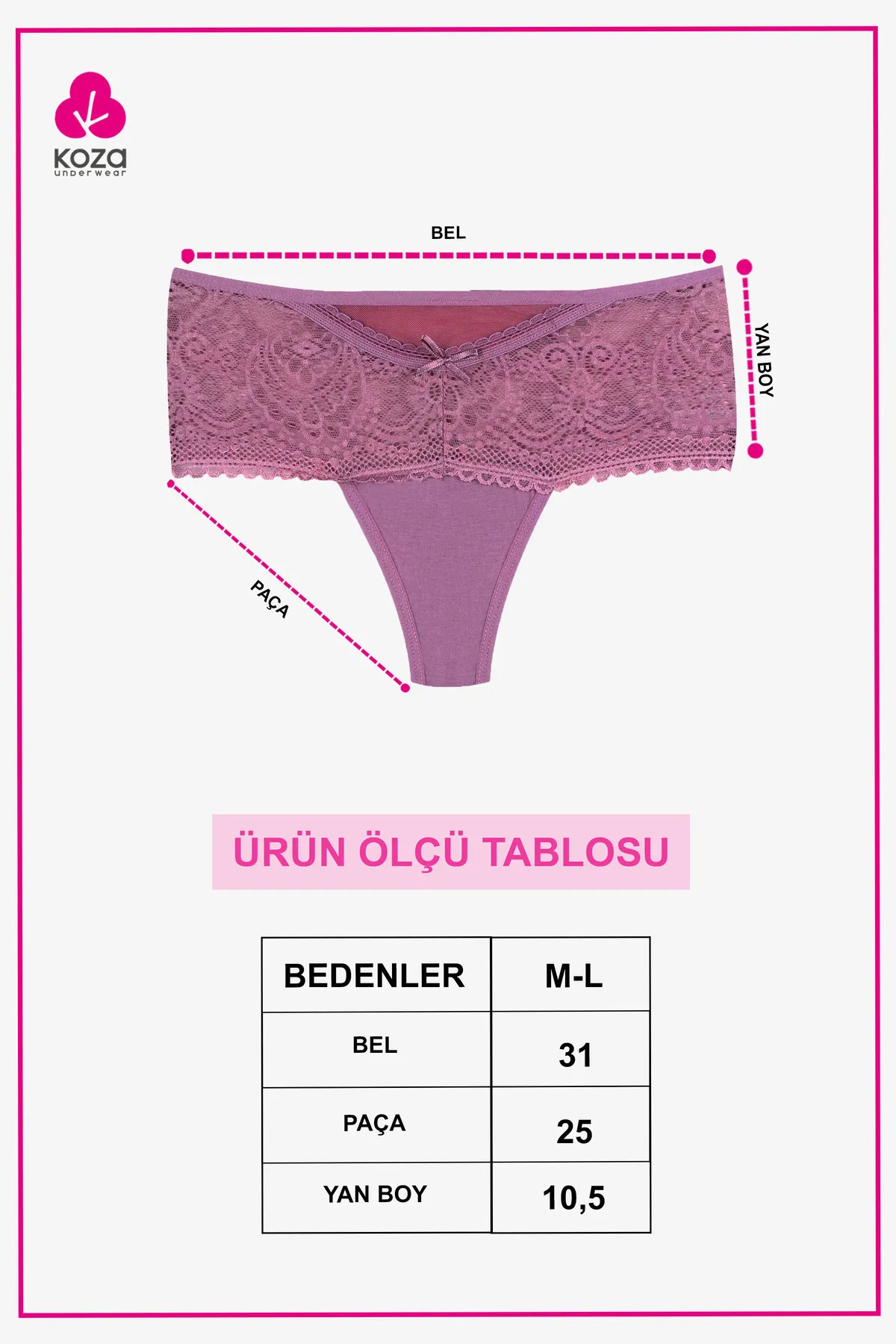 koza iç giyim  3-teiliger Tanga mit Spitzendetail für Damen