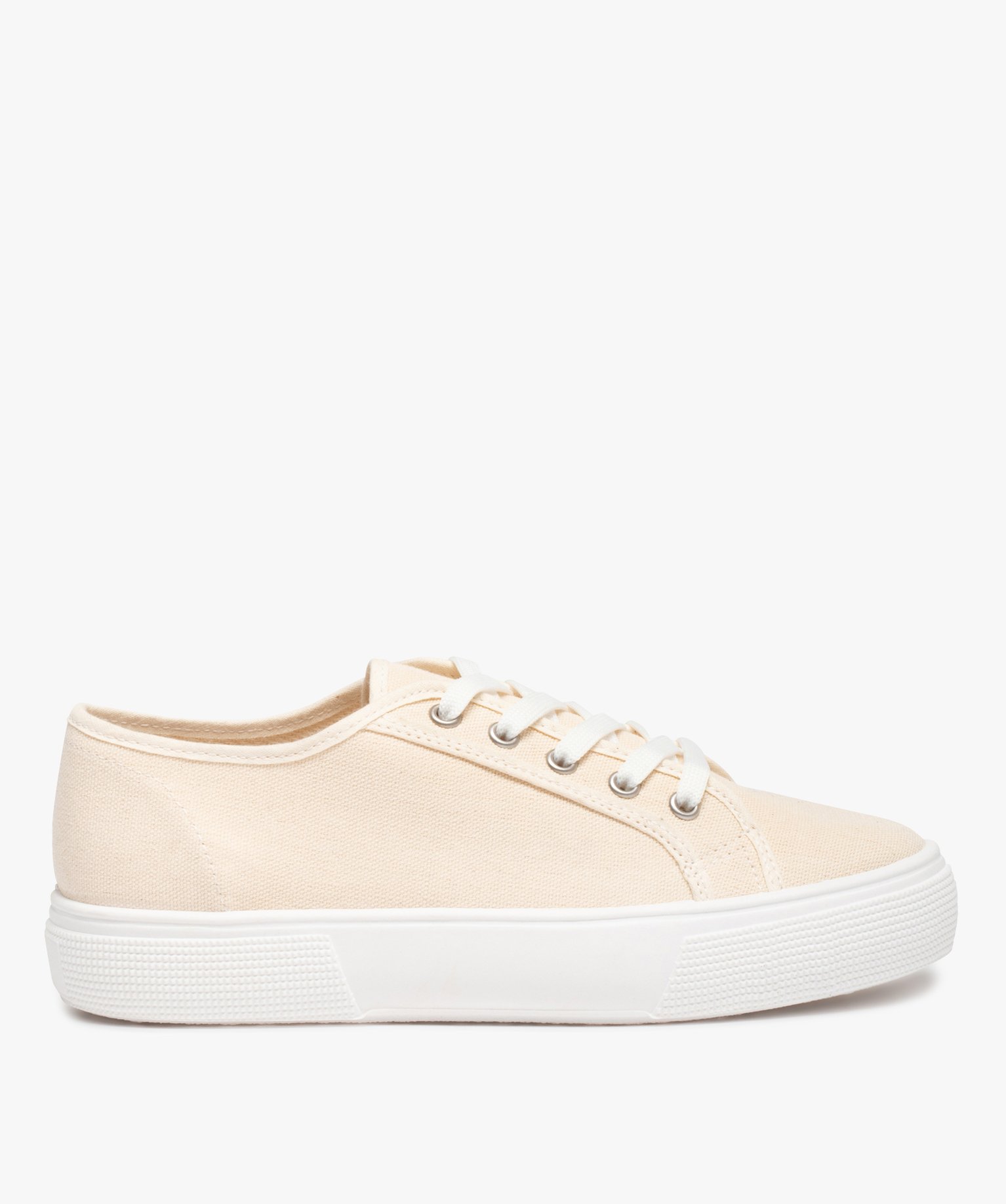 Baskets femme en toile unie à lacets beige | GEMO
